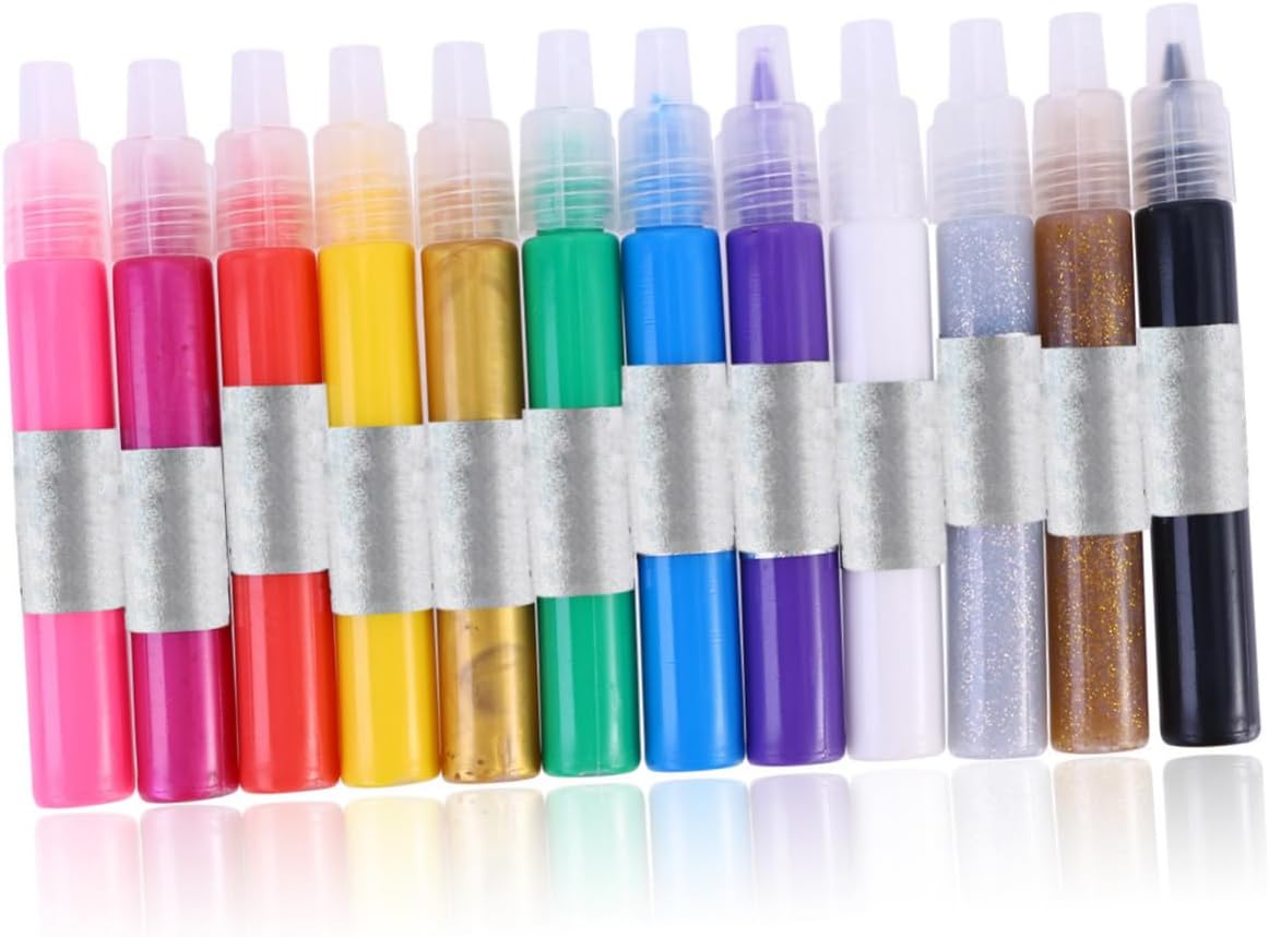 EXQUIMEUBLE 12 Colors Acrylic Nail Art Pen Set 3D Nail Painting Pens for Salon and Home Use image number 3