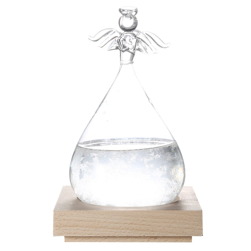 Haofy Glass - Decorative and Unique Weather Forecast - Weather Forecast Home Decoration Innovative Barometer in Angel Decorative Form with Wooden Foot as a Festival (White) - Purple image number 7