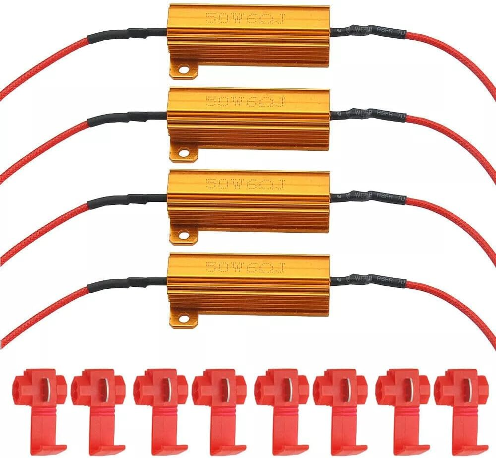 Anhoer 4 Pcs 50W 6Ohm 12V LED Load Resistor Fix LED Bulb Turn Signal Resistor Flasher Adaptor Flash Fix Error LED License Plate Lights image number 4