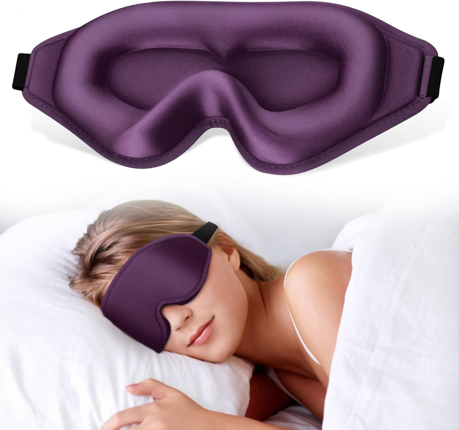 3D Eye Sleep Mask, 99% Fully Block Out Light Deep Contoured Eyes Cover NO Pressure with Adjustable Strap, Long Lash Extension Eyes Mask for Women Men Sleeping Travel Home Nap Rest Use (Light Purple)
