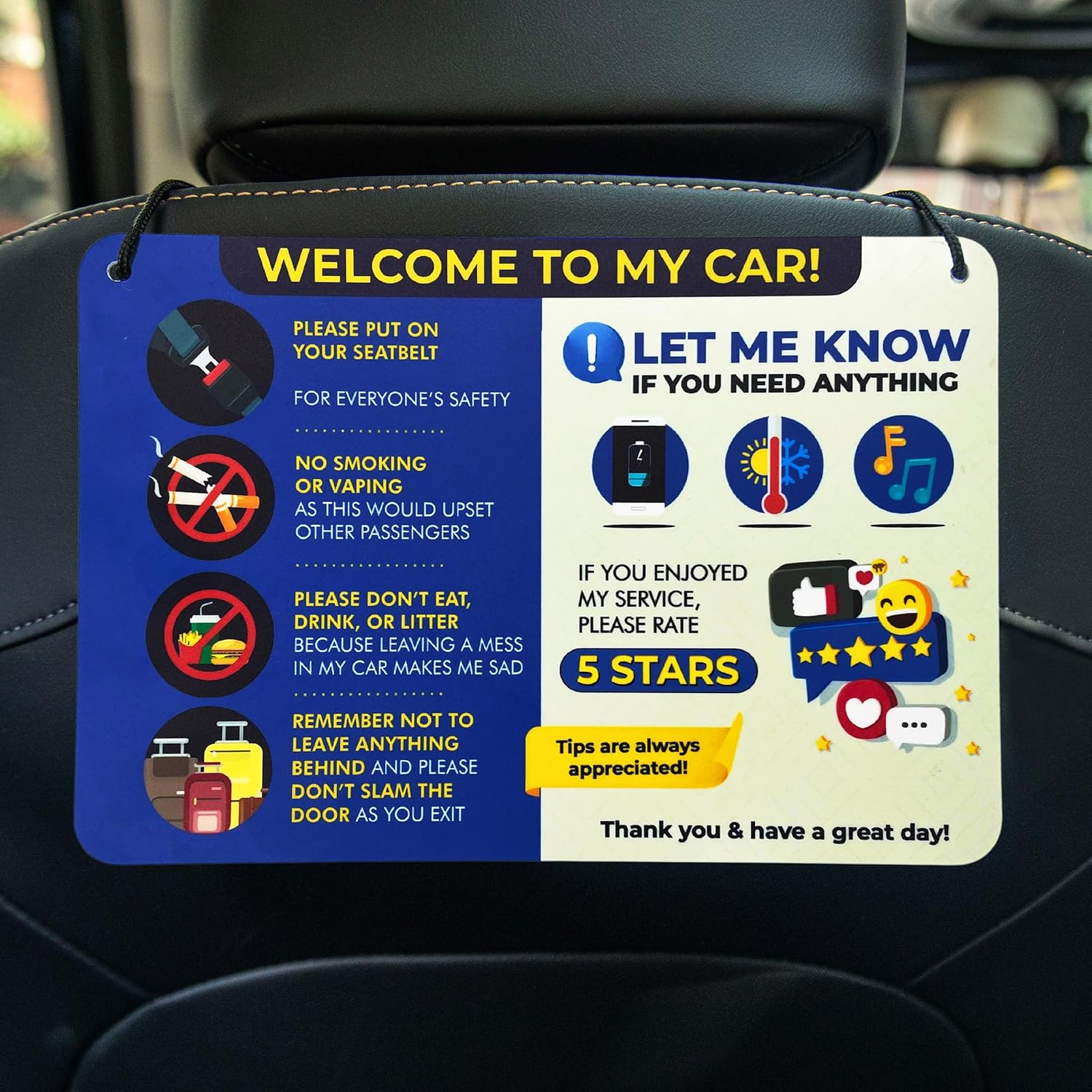 NIVRANA Rideshare Car Sign 2-Pack &mdash; Better Customer Relations, Higher Ratings and More Tips with Universal Sign, Accessory for Rideshare Drivers &ndash; 9&rdquo; X 6&rdquo; (Blue and Grey)