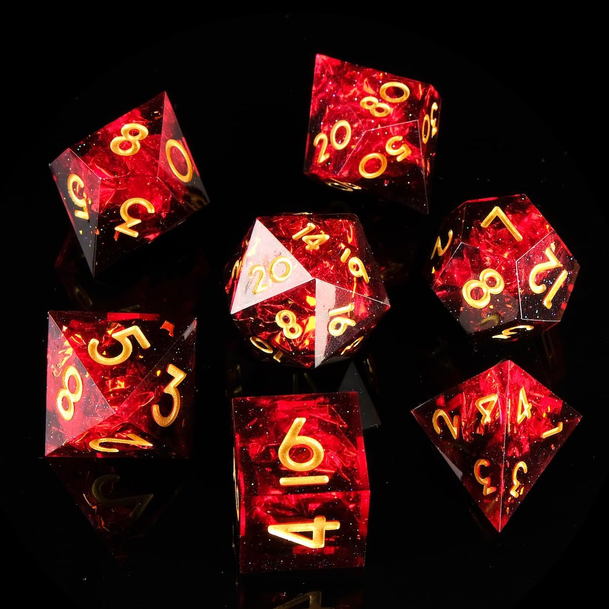 Sharp Edge DND Dice Set Handmade 7 Accessories Dice for Dungeons and Dragons TTRPG Games, Multi-Sided RPG Polyhedral Resin Sharp Edge Dice Roleplaying Games Shadowrun Pathfinder Mtg(Dark)