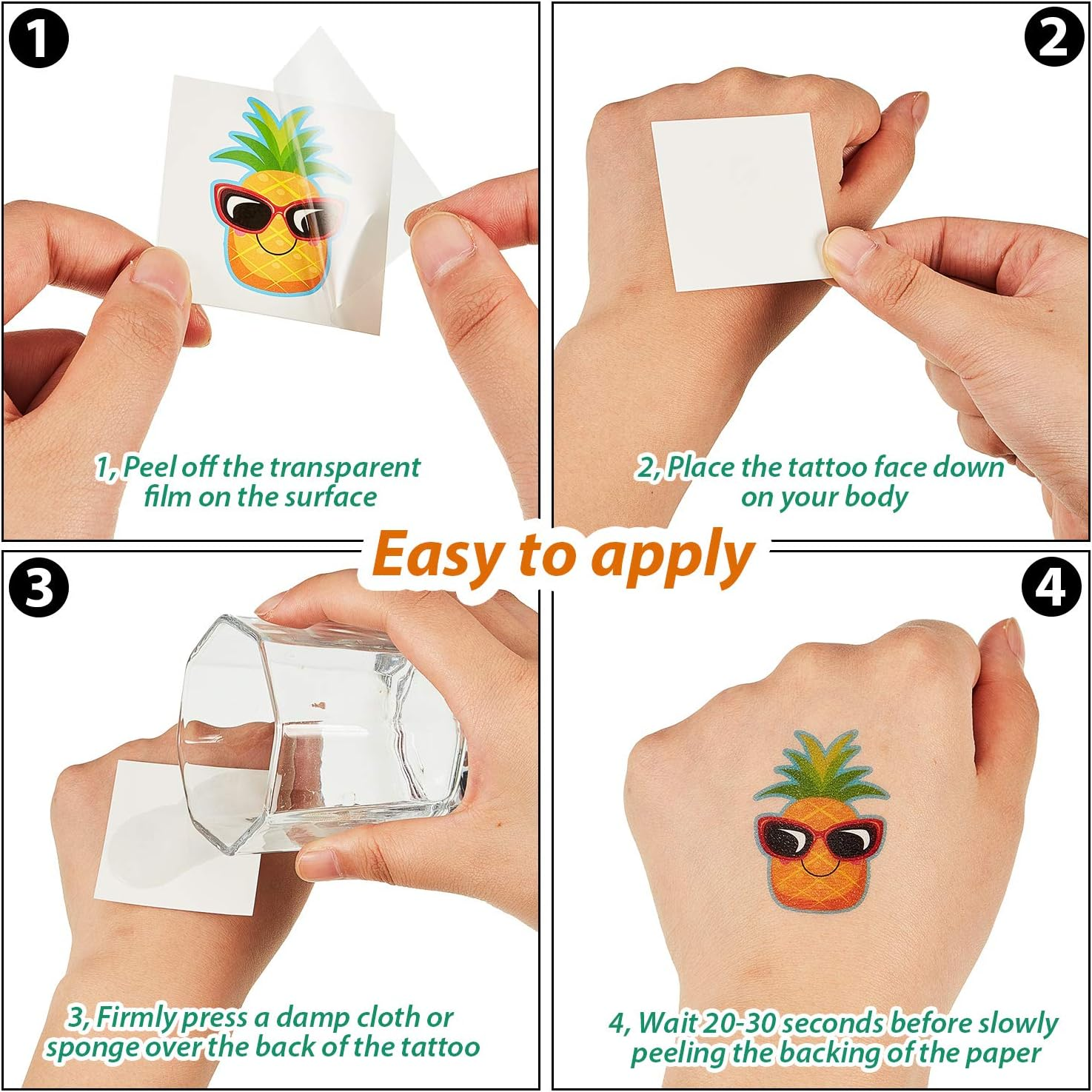 144 Pieces Kids Tattoo Summer Party Tattoo Hawaiian Luau Themed Tattoos Tropical Beach Tattoos Waterproof Temporary Tattoos Stickers Party Decoration Supplies for Adults, 9 Styles image number 2