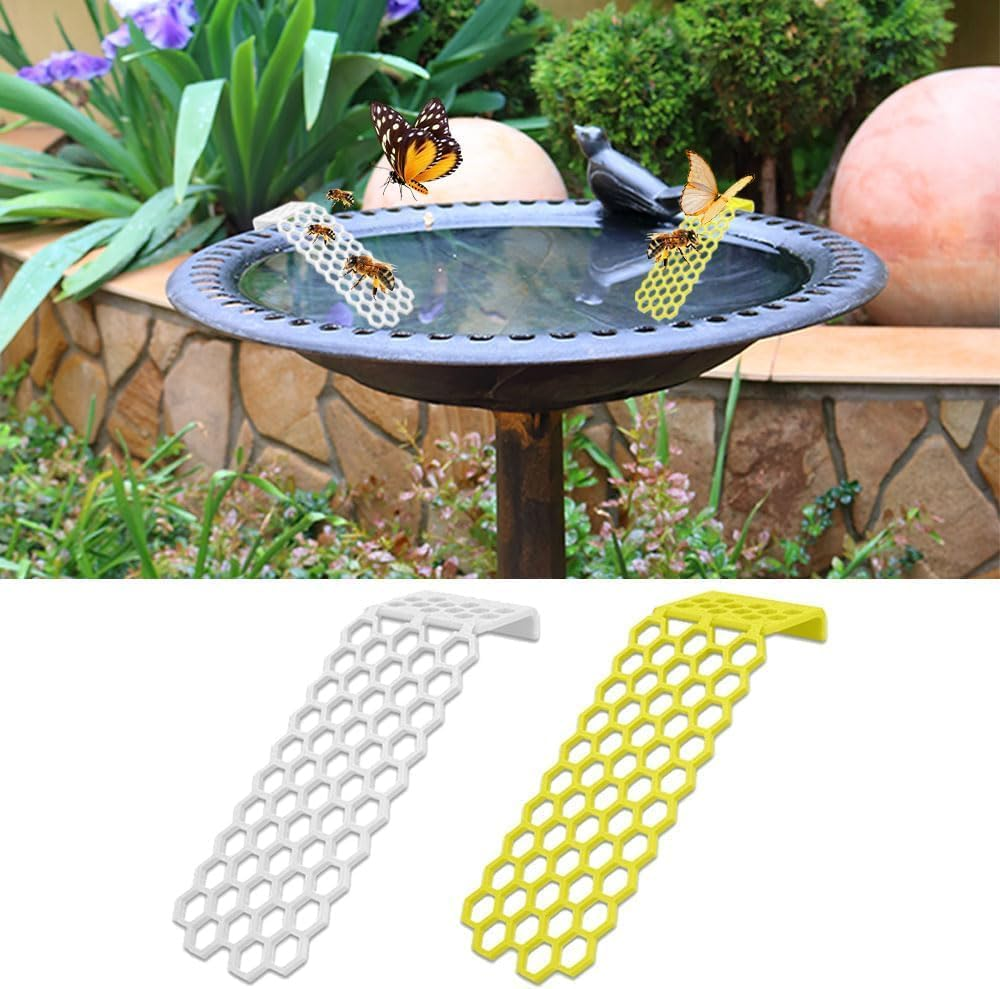 2 Pack Floating Bee Ladder Use for Bee Cups for Garden, Bee Insect Waterer Outdoors,Bee Butterfly Floating Ladder Drink Water Stations,Bee Water Catcher for Thirsty Pollinators (Yellow+White) image number 2
