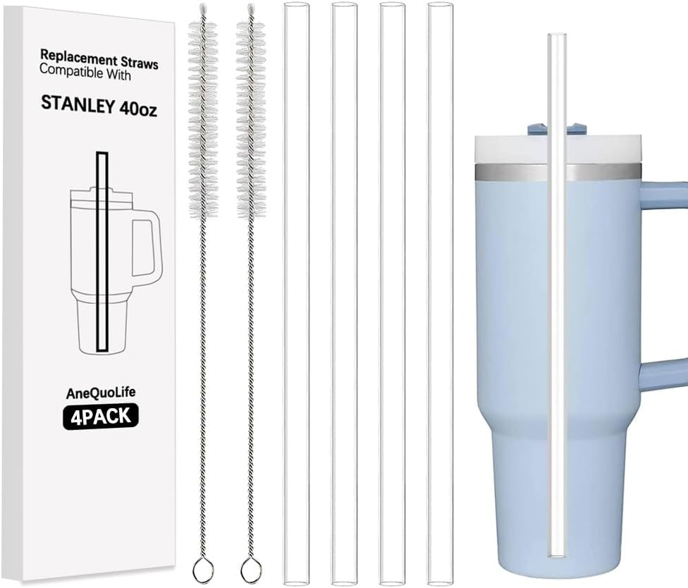 Replacement Straws for Stanley 40 Oz Tumbler, 4 Reusable Plastic Straws with 2 Cleaning Brushes, Perfect for Stanley 40 Oz Cups, Eco-Friendly and Durable