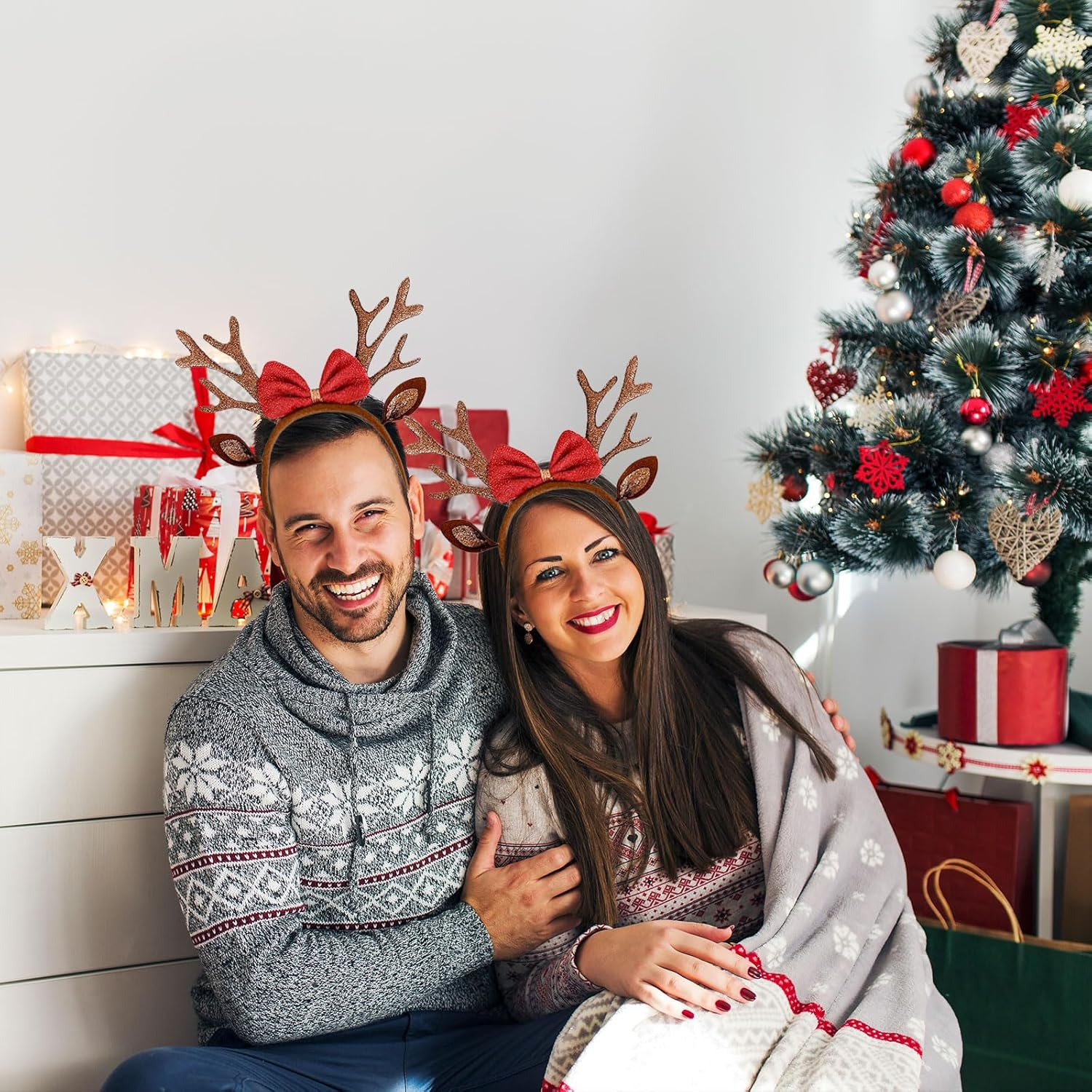 Celblisora Brown Christmas Antlers Headband,Reindeer Ears,Headbands for Women Christmas Holiday Hair Accessories for Women image number 6