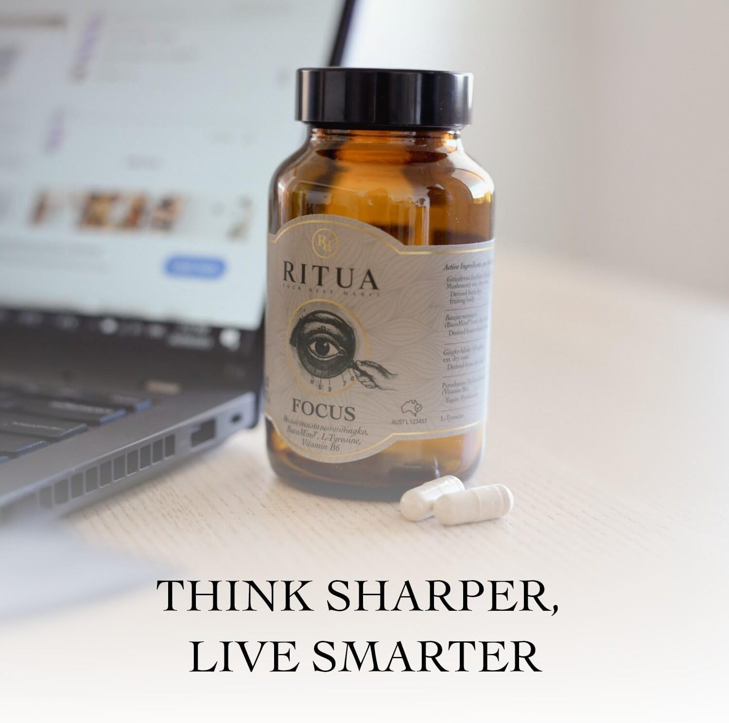 Wellness Nootropic Mushroom Blend with Bacopa, Gingko, Cordyceps & Amino Acids, 60 Capsules for Adults