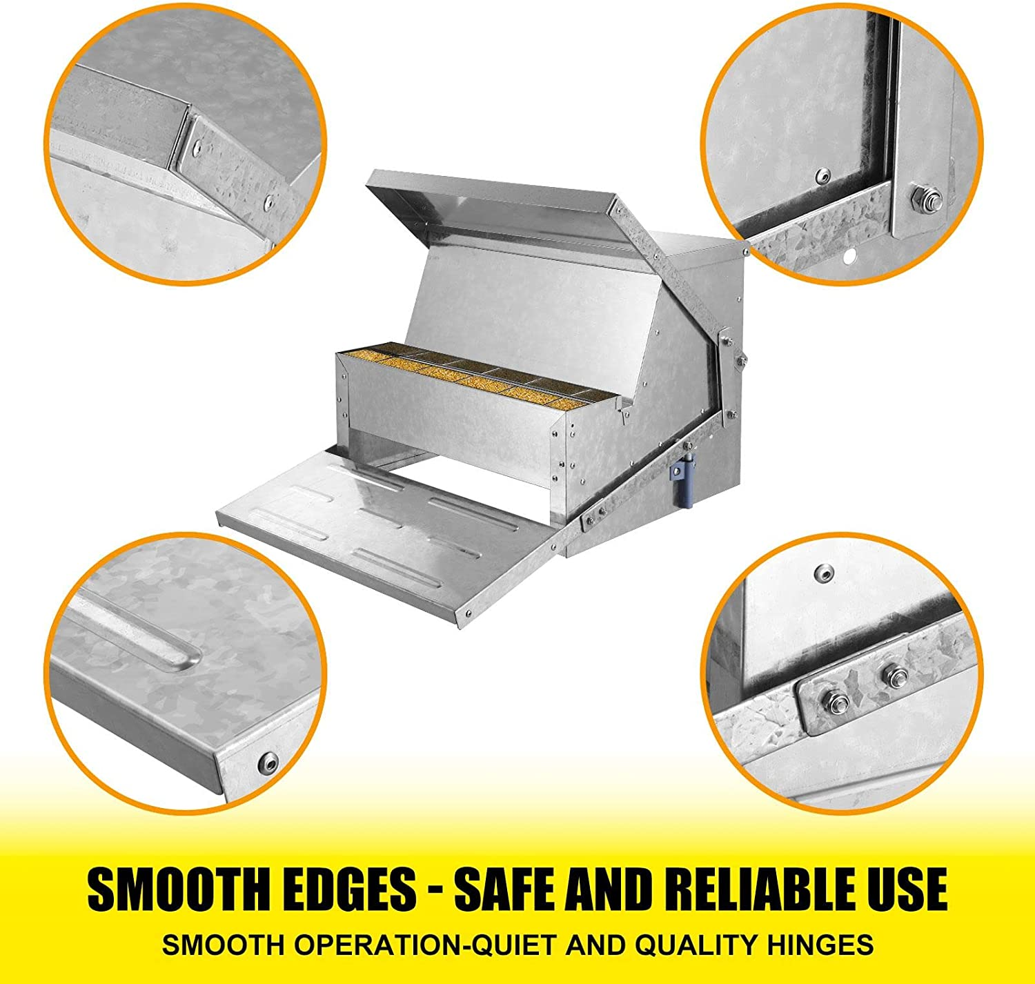 Pet Scene 10L Automatic Chicken Feeder Chook Food Feeder Large Capacity Treadle Galvanized Steel Opening Poultry image number 5