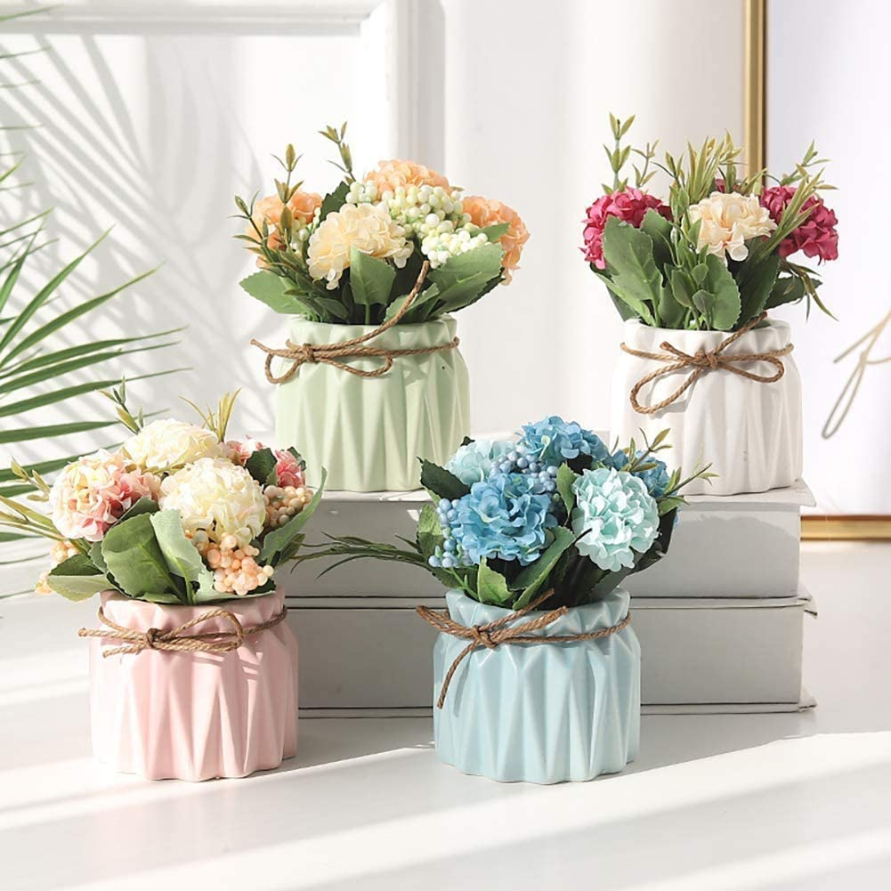 Artificial Flower Plants &ndash; Mini Fake Hydrangea Flowers in Pot for Home Decor Party Wedding Office Patio Table Desk Decoration, Set of 4, Size: 3.3''(Diameter) X 5.5''(Tall) image number 2