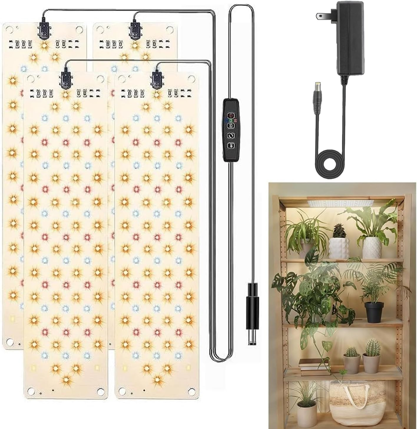 Plant Lamp, 40W Slim Indoor Grow Light with Full Spectrum Leds - Programmable Timer & 10-Level Brightness for Healthy Plants (4-Pack)