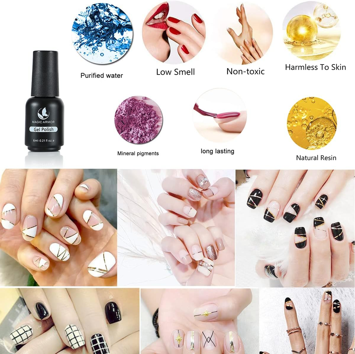 MAGIC ARMOR Acrylic Nail Kit Gel Nail Polish with 3 Colors Acrylic Powder with Fake Nails and Nail Glue Nail Art Brushes Manicure Tools Nail Rhinestones, for Salon and Beginner Nail Art Extension image number 4