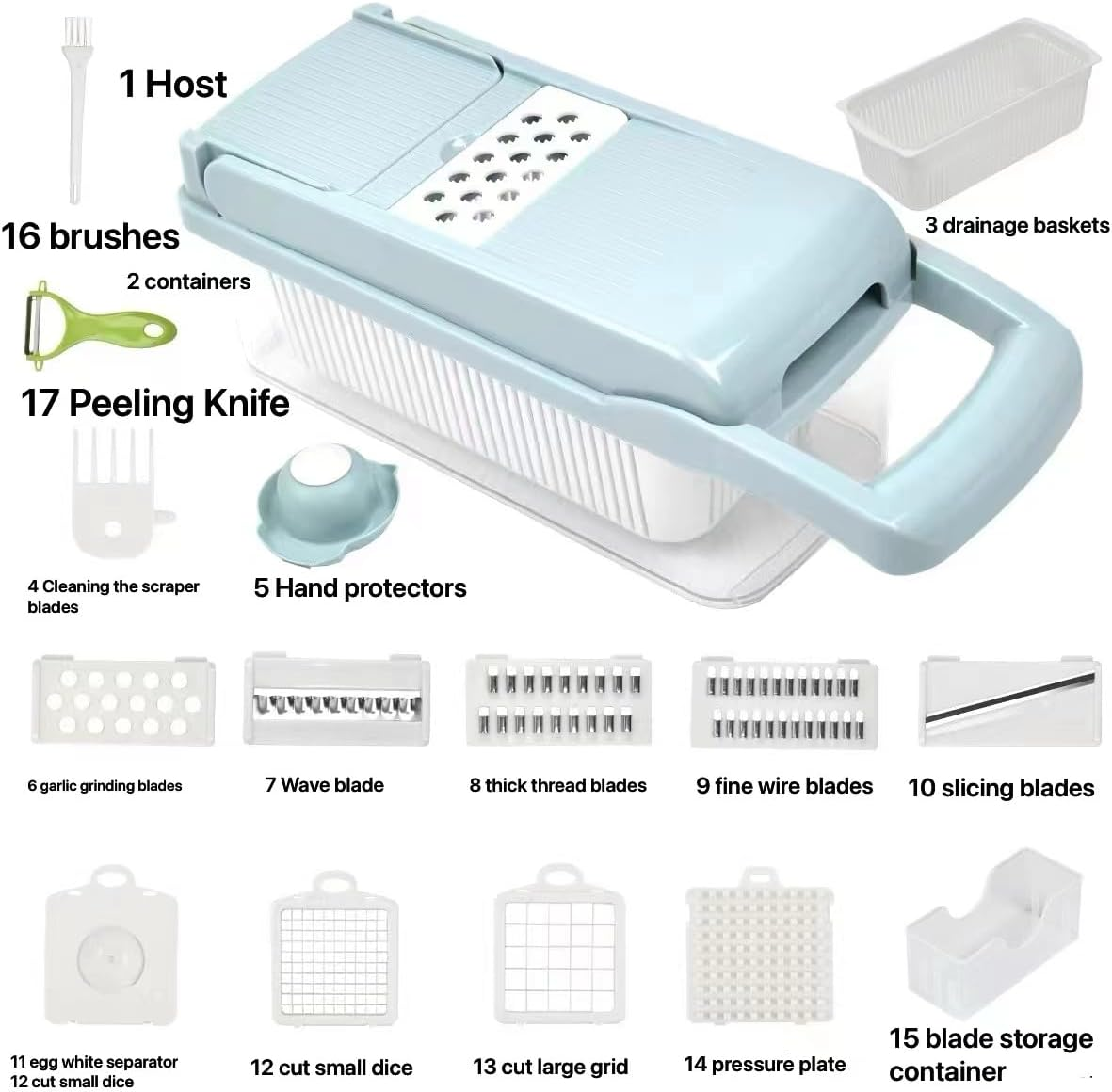 Vegetable Chopper, Onion Chopper, 15 in 1Professional Food Chopper Multifunctional Vegetable Slicer, Dicing Machine, Adjustable Vegetable Cutter with Container-Blue image number 1