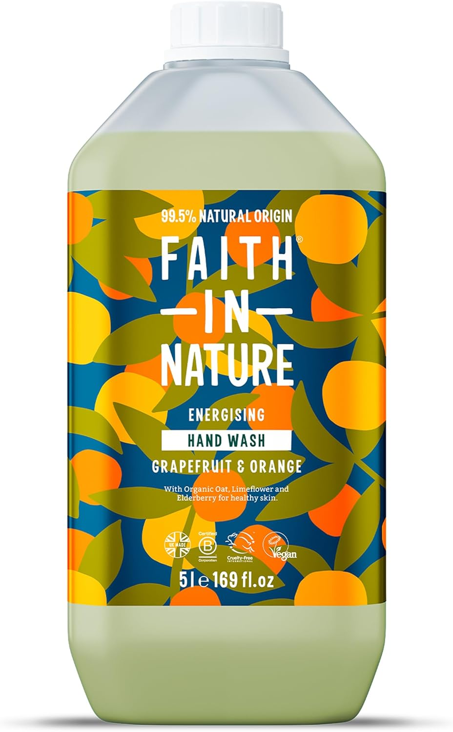Faith in Nature Natural Grapefruit and Orange Hand Wash, Invigorating, Vegan and Cruelty Free, No SLS or Parabens, 5L Refill Pack image number 2