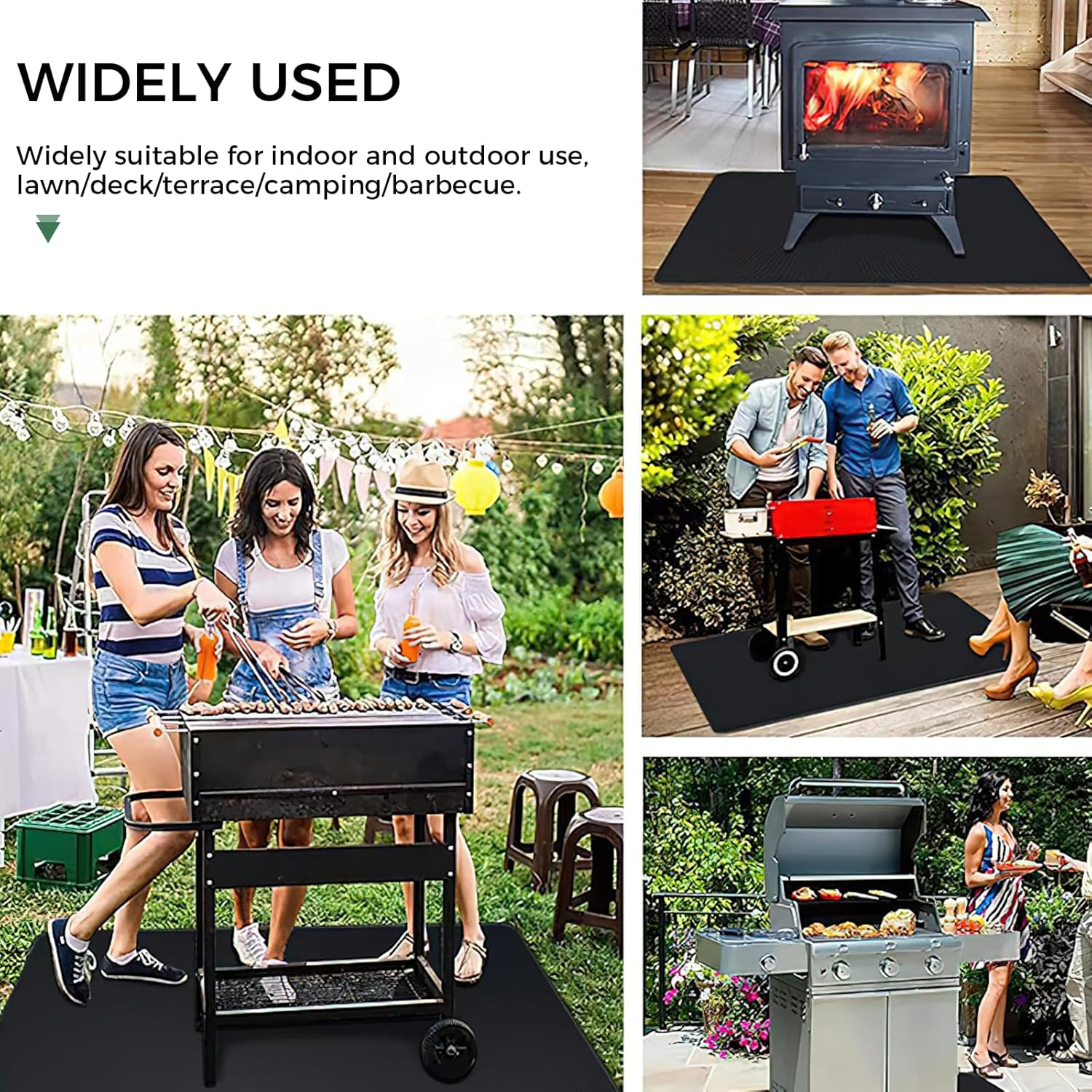 Large Size 39 * 47 Inch Fire-Resistant Barbecue Mat, Double-Sided Barbecue Protector for Deck and Terrace, Oil Resistant and Waterproof Barbecue Mat, Indoor Fireplace/Fire Pit Mat
