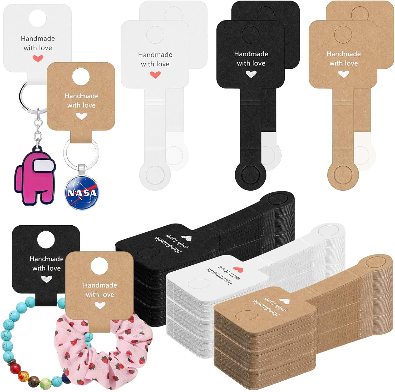 Tanstic 200Pcs Necklace Display Cards, 1.96 X 4.72 Inch/50 X 120Mm Bracelet Keychain Earring Kraft Paper Packing for Jewelry (Brown)