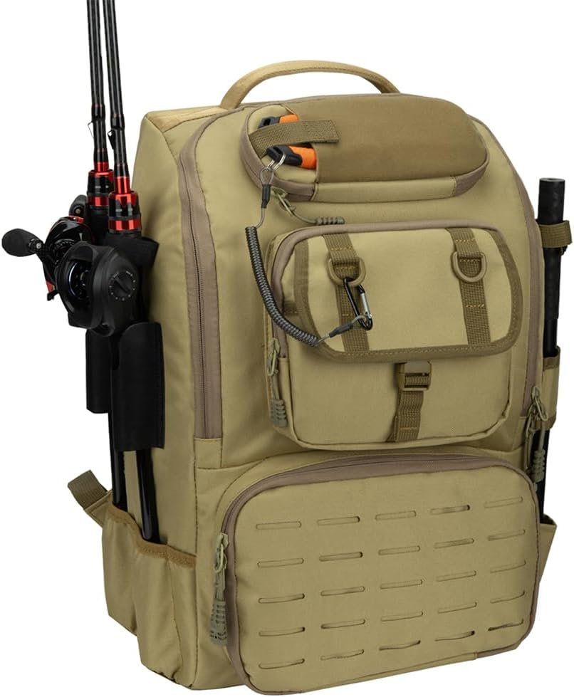 Fishing Backpack with Rod Holders,40L Large Water-Resistant Fishing Tackle Bag with Cooler,Tackle Box Backpack,Black