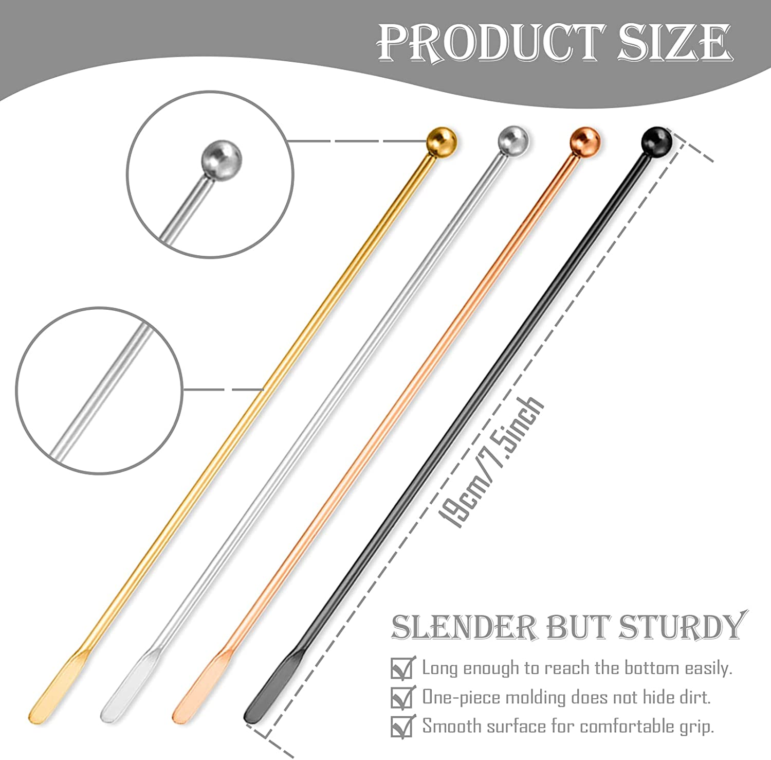 4Pcs Stainless Steel Stirrers Stir Cocktail Drink Swizzle Stick, 7.5'' Beverage Stirrers Metal with Small Rectangular Paddles, Reusable Stir Sticks for Coffee Bar Chocolate Milk (Silver) image number 2