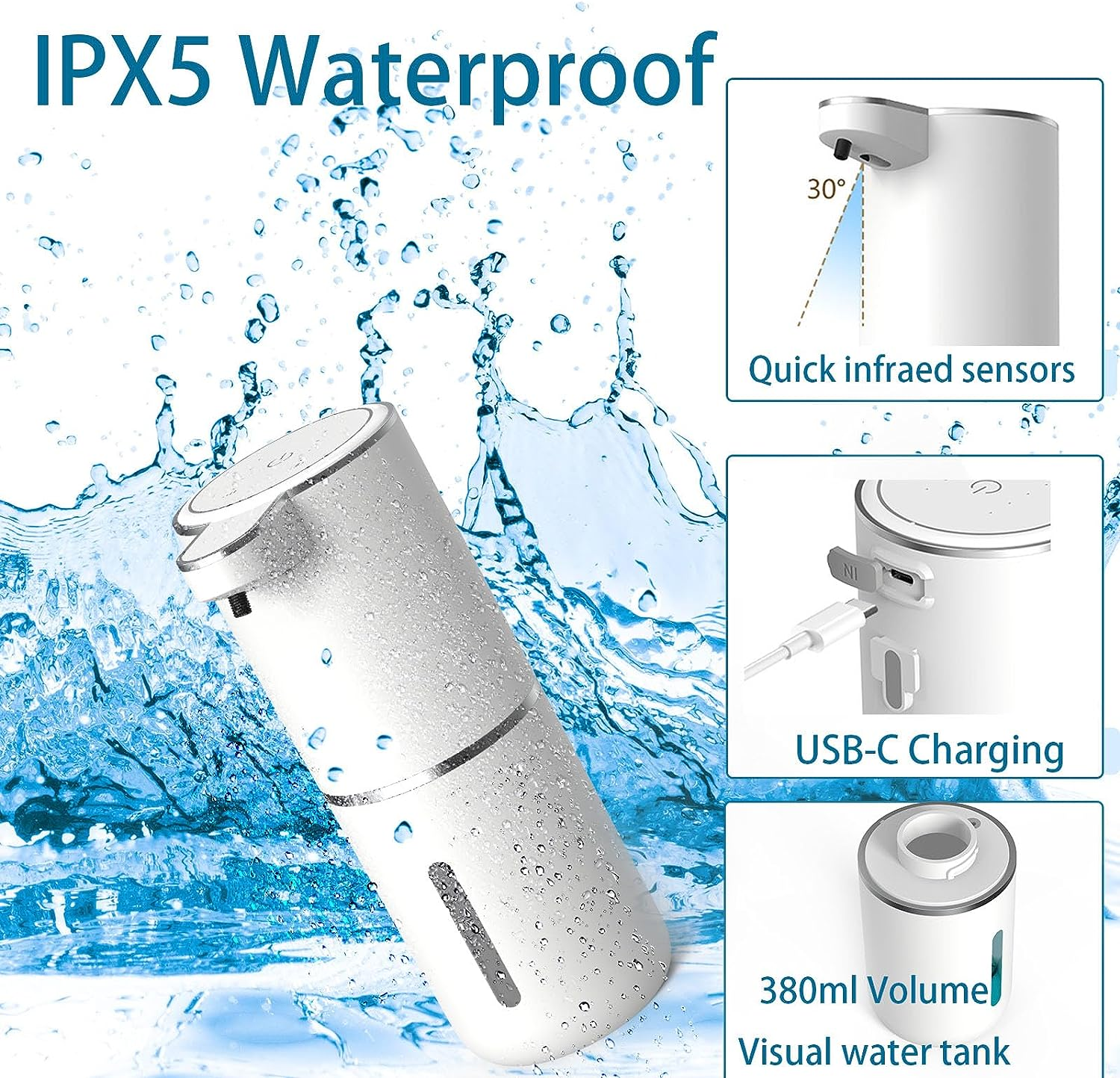 Automatic Soap Dispenser &ndash; Touchless Foaming Soap Dispenser 400Ml USB Rechargeable Dispenser Electric Wall Mounted 4Levels Adjustable Foam Soap Dispenser Pump for Bathroom Kitchen Dish Soap image number 2