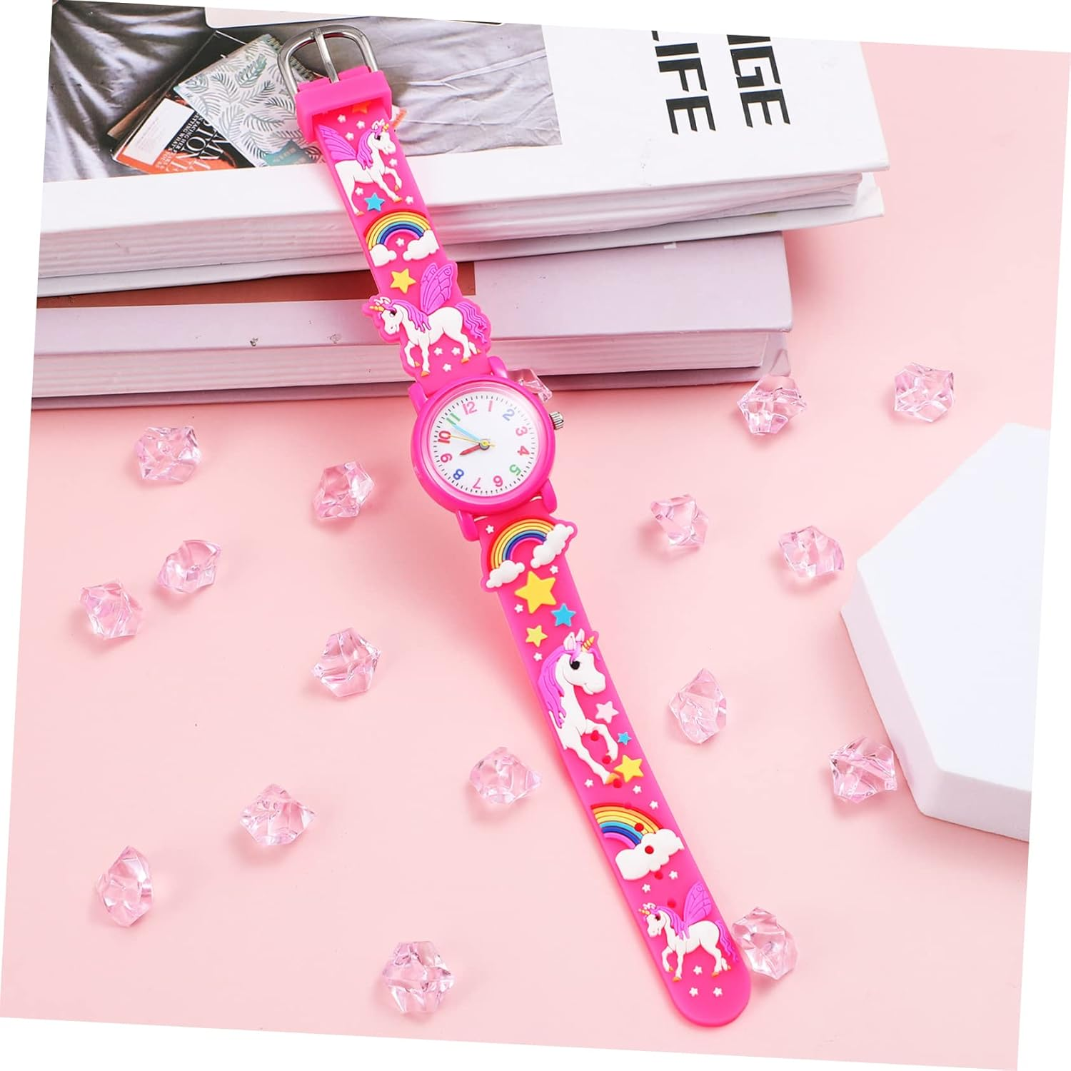 LIFKOME 1Set Unicorn Watch and Bracelet for Girls Digital Cartoon Wristwatch with Beaded Unicorn Bracelet Present for Boy Girl Birthdays and Festivals image number 6