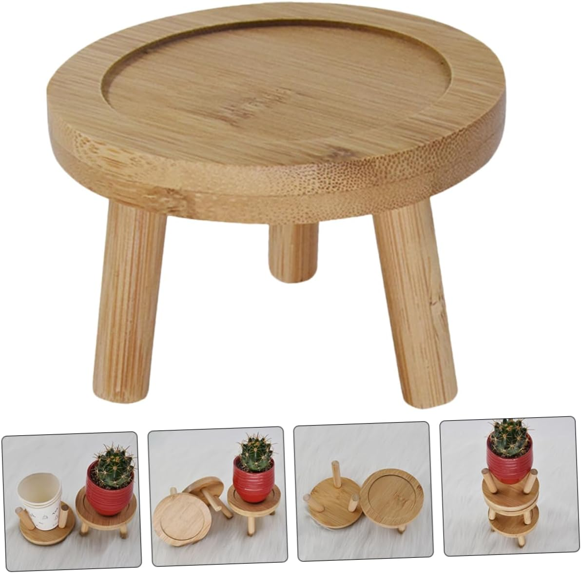 BESPORTBLE Bamboo Plant Saucer Pot Tray 2Pcs for Succulent Cactus Planters Indoor Outdoor Water Drainage Holder with Random Inner Diameter, Natural Bamboo Flowerpot Base for Home Gardening image number 5