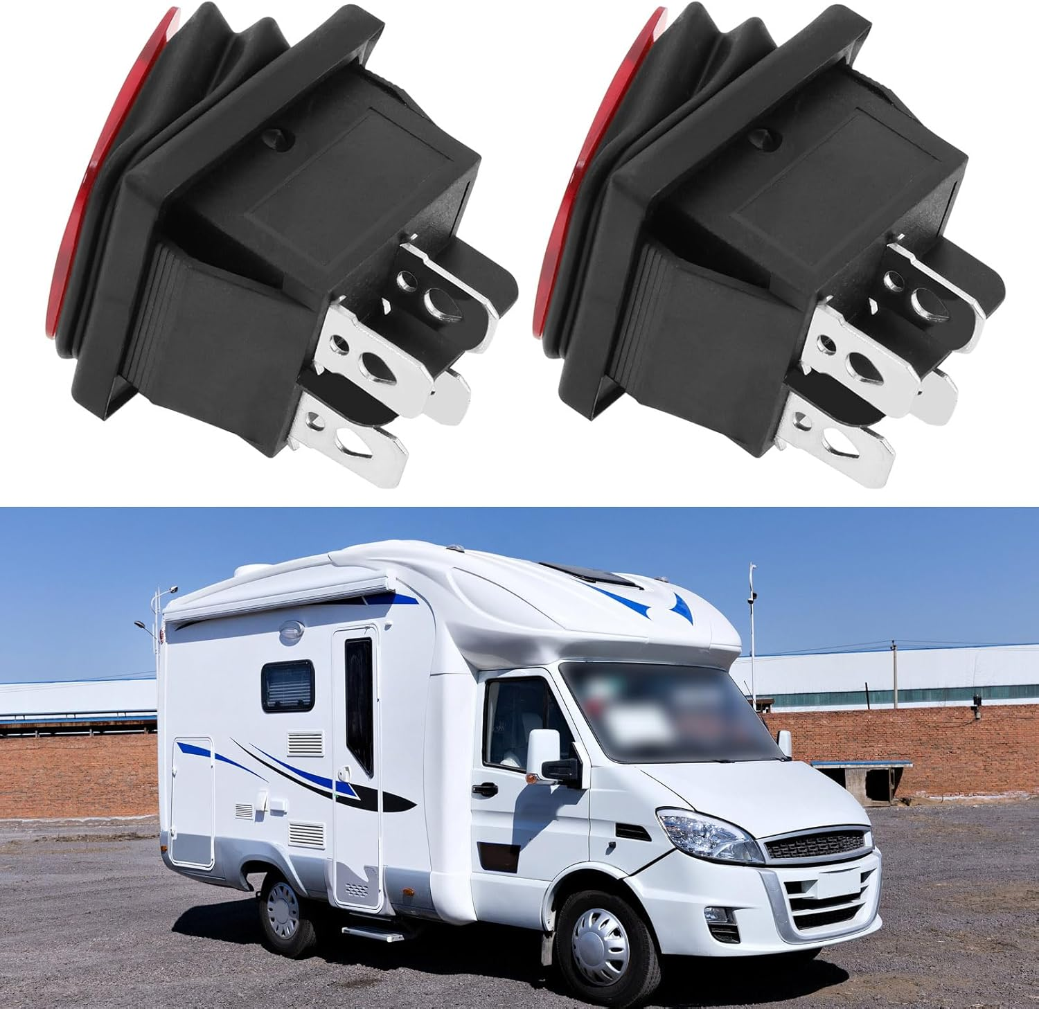 SING F LTD 4 Pcs Waterproof Rocker Toggle Switch 4 Pin 2 Position 16A 250V 20A 125V Red LED Light Indicator On/Off Lamp Rocker Switch for Car Truck Boat Motorhome