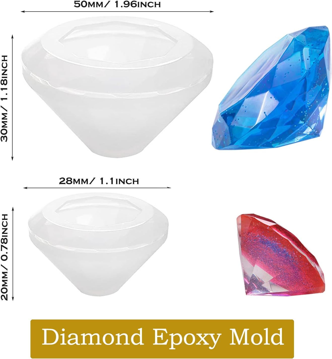 Yayatty 4 PCS Diamond Silicone Molds for Resin, Diamond Shape Epoxy Molds Resin DIY Diamond Making Silicone Molds Kit for Epoxy Resin, DIY Crafts Jewelry - 1 image number 5