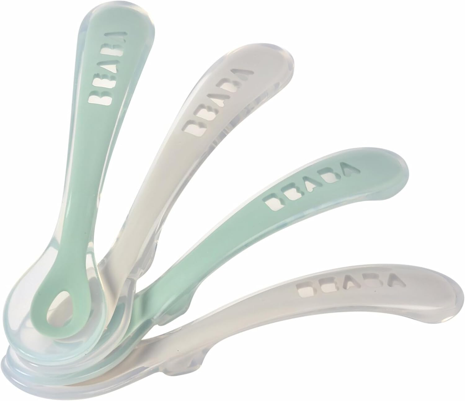 Beaba 2Nd Stage Soft Silicone Spoons, Velvet Grey/Sage Green (4-Piece Set) image number 4