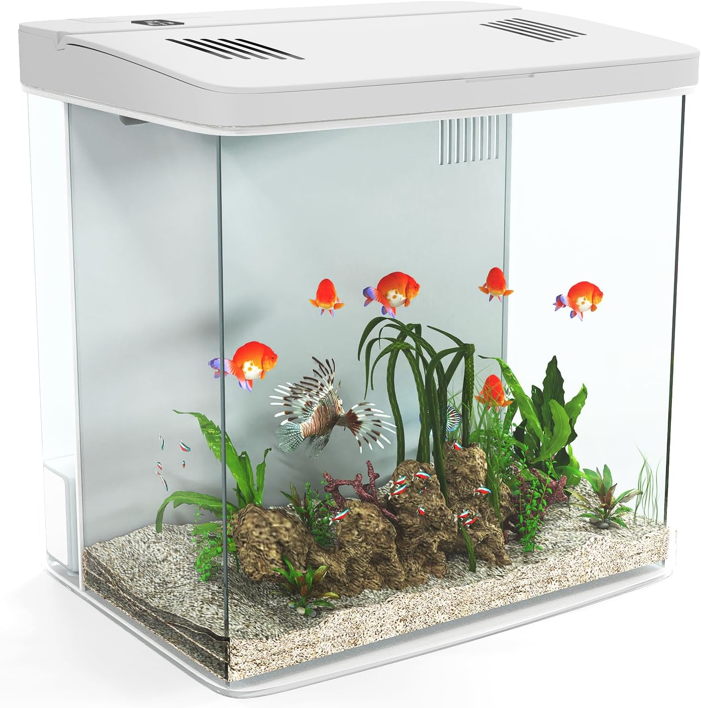 Gugxiom 5L Betta Fish Tank, 1.5 Gallon Mini Small Aquarium with Auto-Cyclic Filtration and LED Lighting, Fish Bowl for Home and Office Desktops (White)