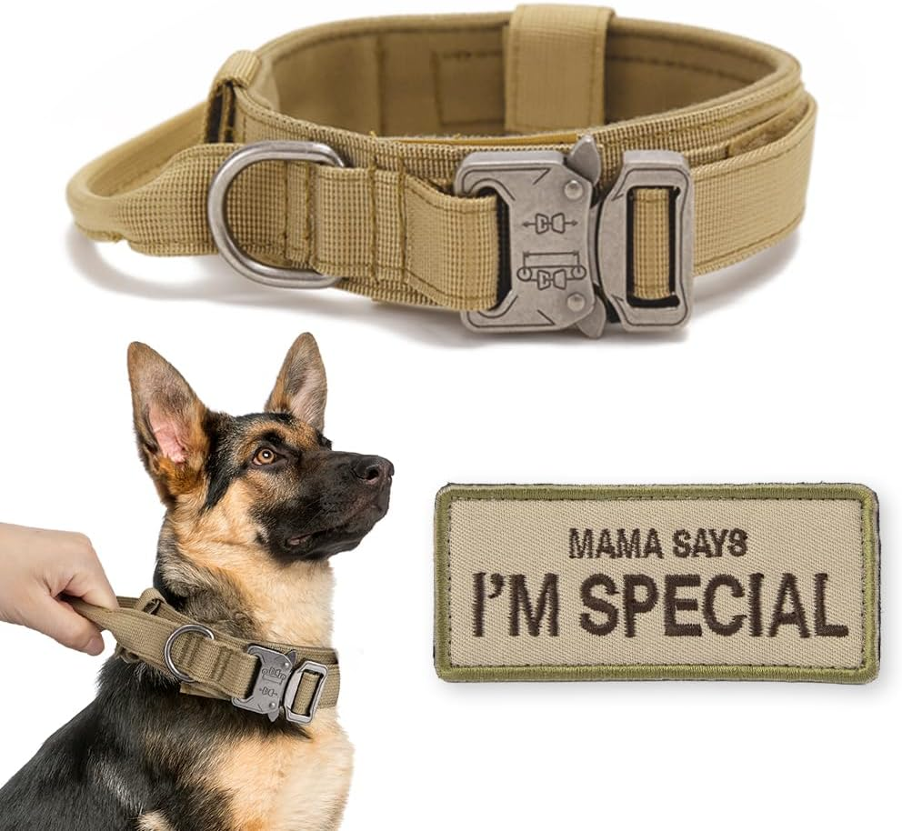 AUTOWT Tactical Dog Collar, Adjustable Military Training Nylon Dog Collar with Breathable Soft Padded, Thick Pet Collars Heavy Duty Metal Buckle with Handle for Small Medium Large Dogs Walking