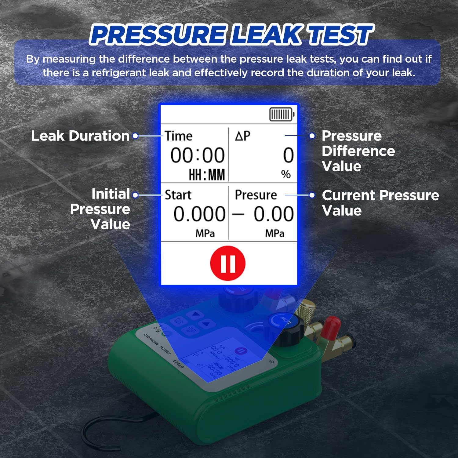 HVAC Digital Manifold Gauge Set 92 Refrigerants AC Gauge Set with Dual Pressure Test Digital Manifold Gauges with LCD Display for R134A/R22/R410A, HVAC Gauges with Refrigerant Hoses,Suitcase image number 2