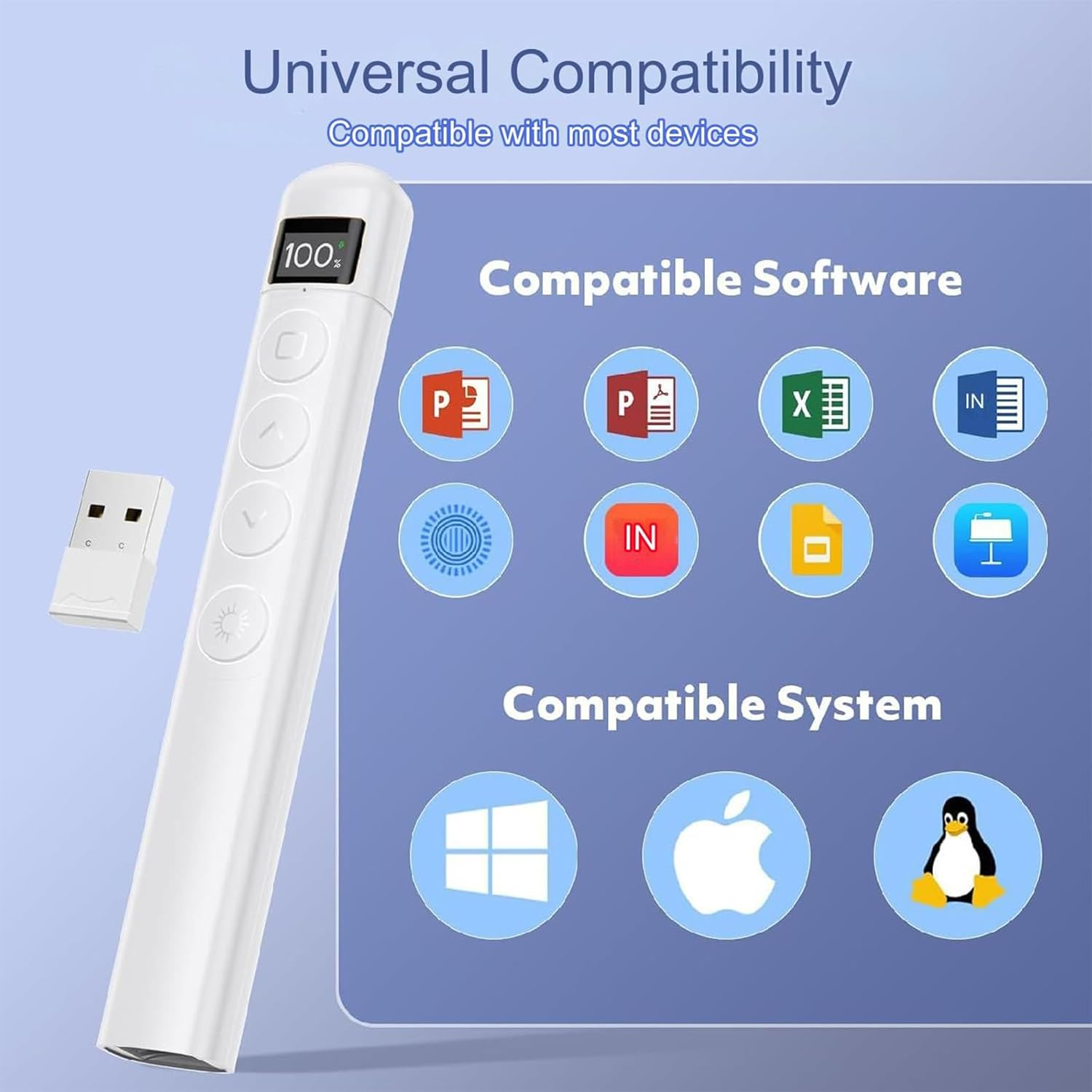 Rechargeable Wireless Slide Presenter with LED Digital Screen, Wireless Presenter Remote, Plug & Play, Slide Advancer for Computer/Mac/Laptop image number 5