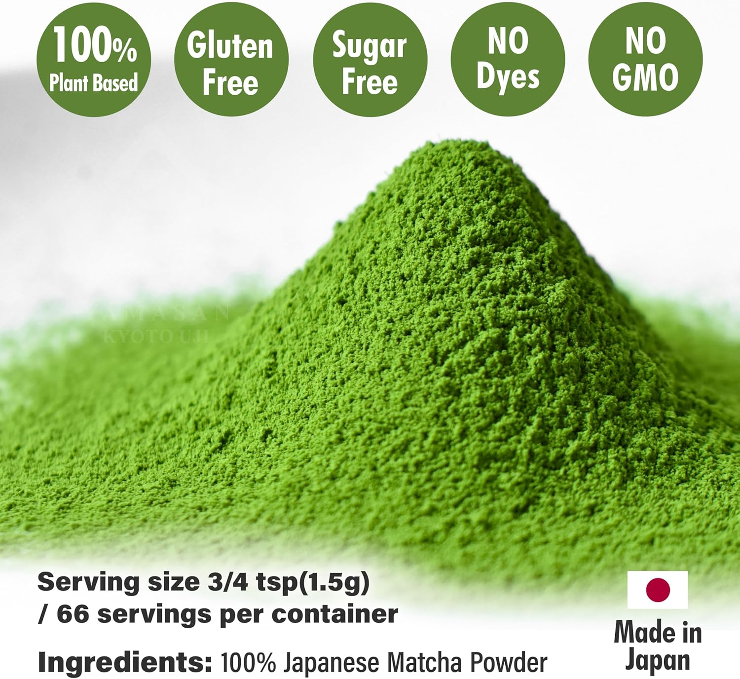 YAMASAN KYOTO UJI Barista Grade Matcha MATSUKAZE, for Lattes and Smoothies, Good Balance of Flavor and Aroma, Authentic Japanese Origin, Vegan, Sugar Free, Made in Uji, Kyoto, Japan 100G