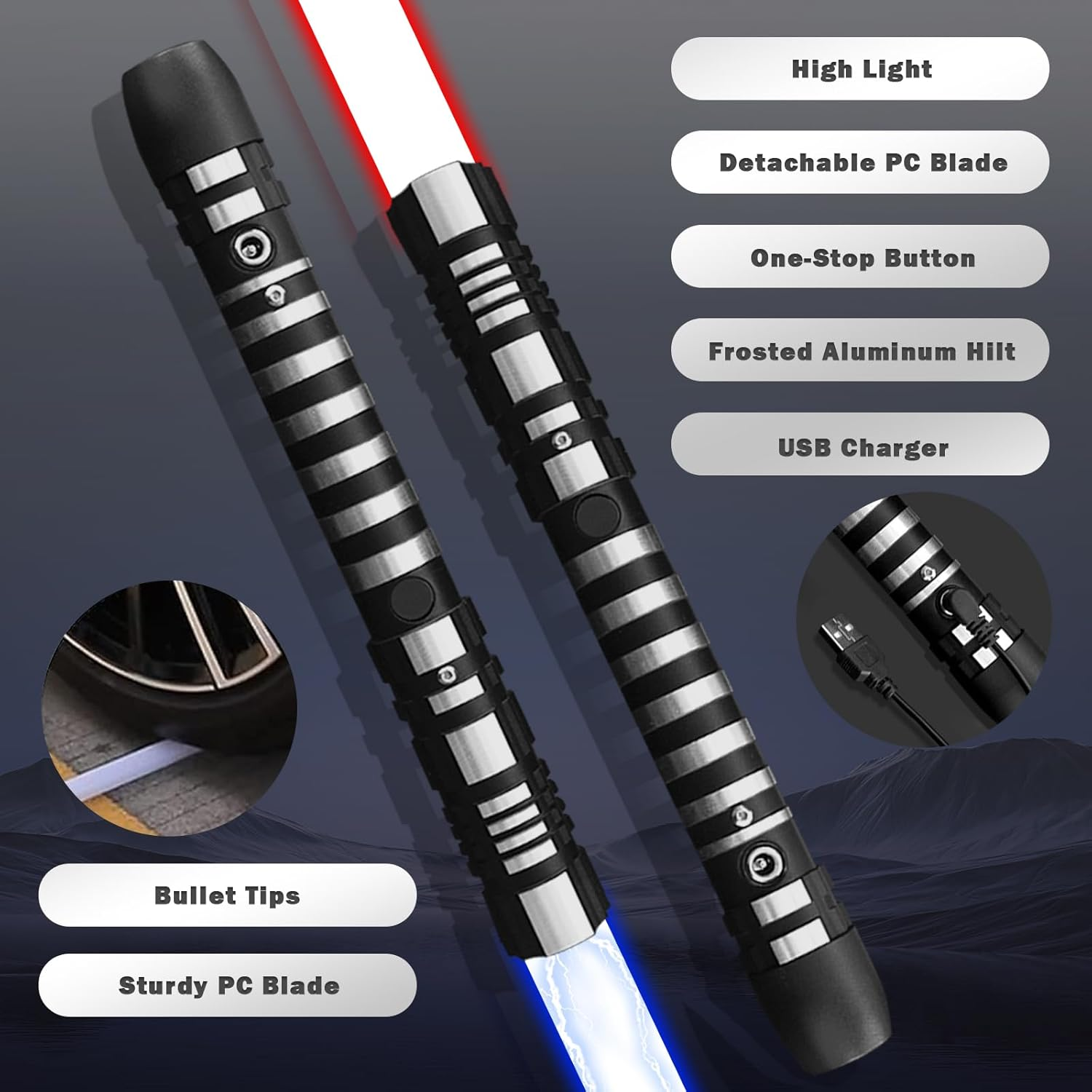 YDD Genius Lightsaber, Upgraded RGB 16 Colors, 4 Sound Modes, Rechargeable Light Saber Toy with Sturdy Metal Handle, USB Charge, Suitable for Children and Adults Dress up & Pretend Play (99Cm) image number 5