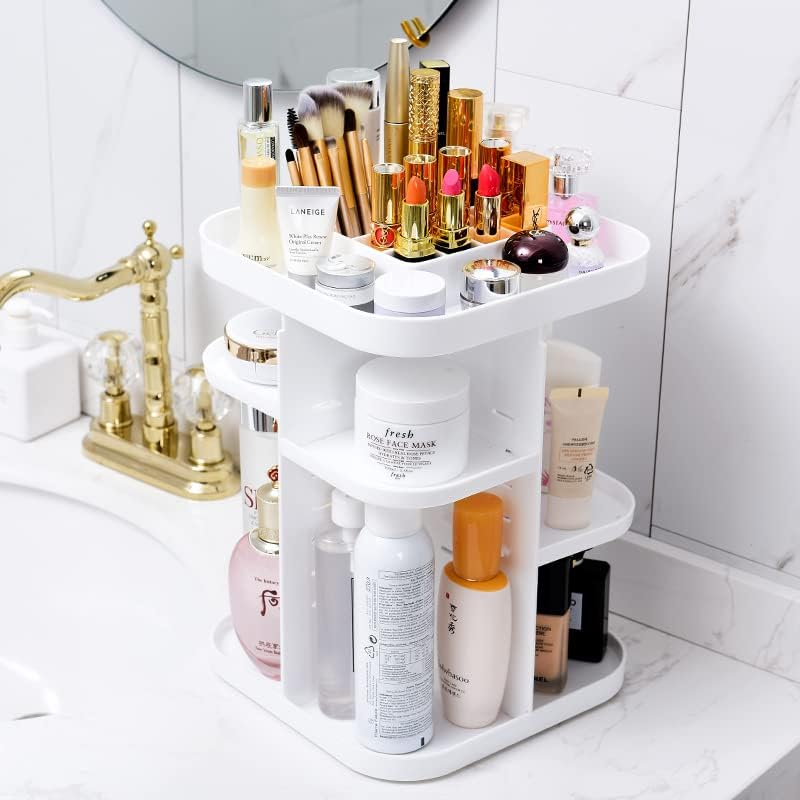 CARLA HOME 360 Rotating Makeup Organizer, DIY Adjustable Bathroom Makeup Carousel Spinning Holder Rack, Large Capacity Cosmetics Storage Box Vanity Shelf Countertop, Lipsticks (White) image number 6