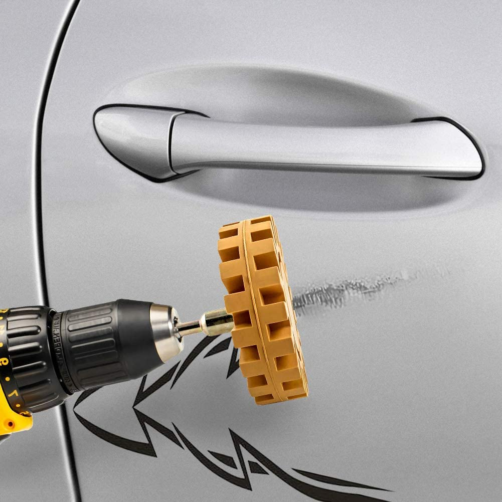 QWORK 10Cm Rubber Removal Eraser Wheel Tool Kit - Power Drill Attachment for Removing Stickers, Pinstripes, Adhesive Vinyl Decals from Cars, Windows, Trucks, Rvs, Boats image number 3