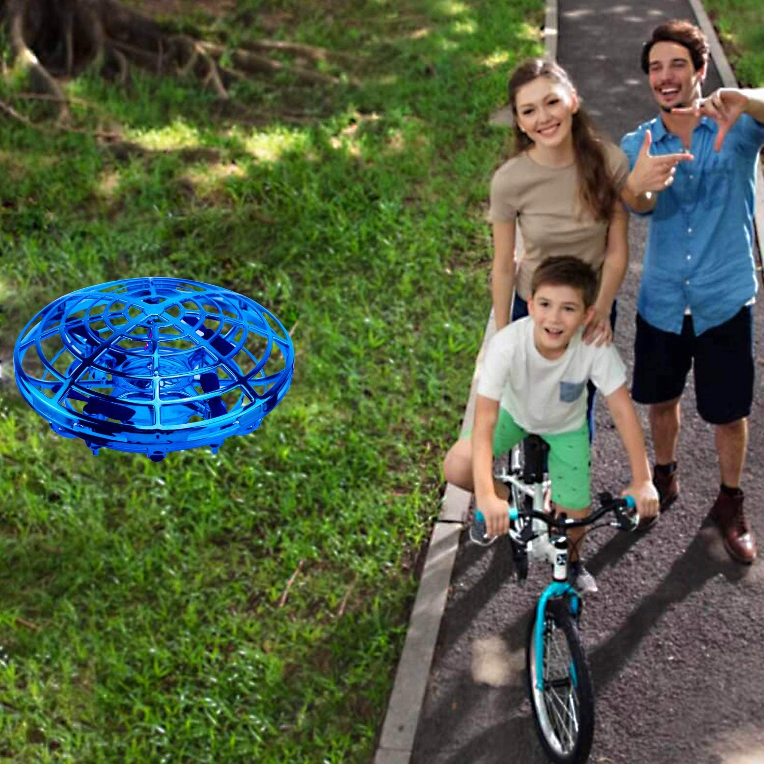 Bluefire Mini Drone for Kids Hand-Controlled Flying Ball Portable Pocket Quadcopter with 360&deg;Rotating and Shinning LED Lights UFO Toy Intelligence Sensor Aircraft Flying Toy for Boys(Blue) - Blue(With Remote Control) image number 4