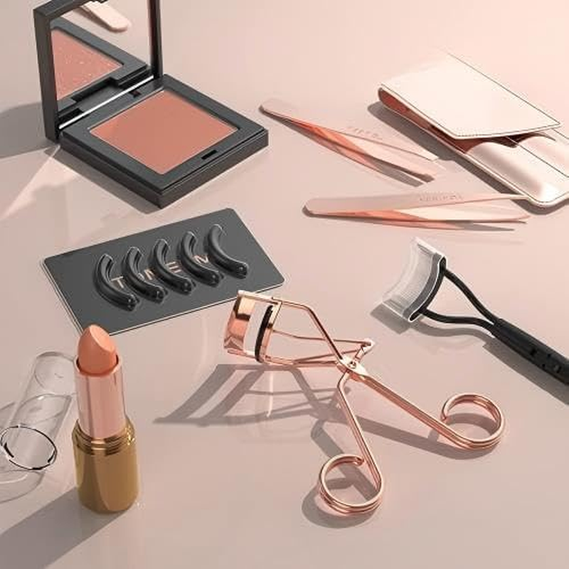 Professional Eyelash Curler with Comb, Rose Gold, Volumizing Lash Lift Kit for Home, Travel with Refill Pads