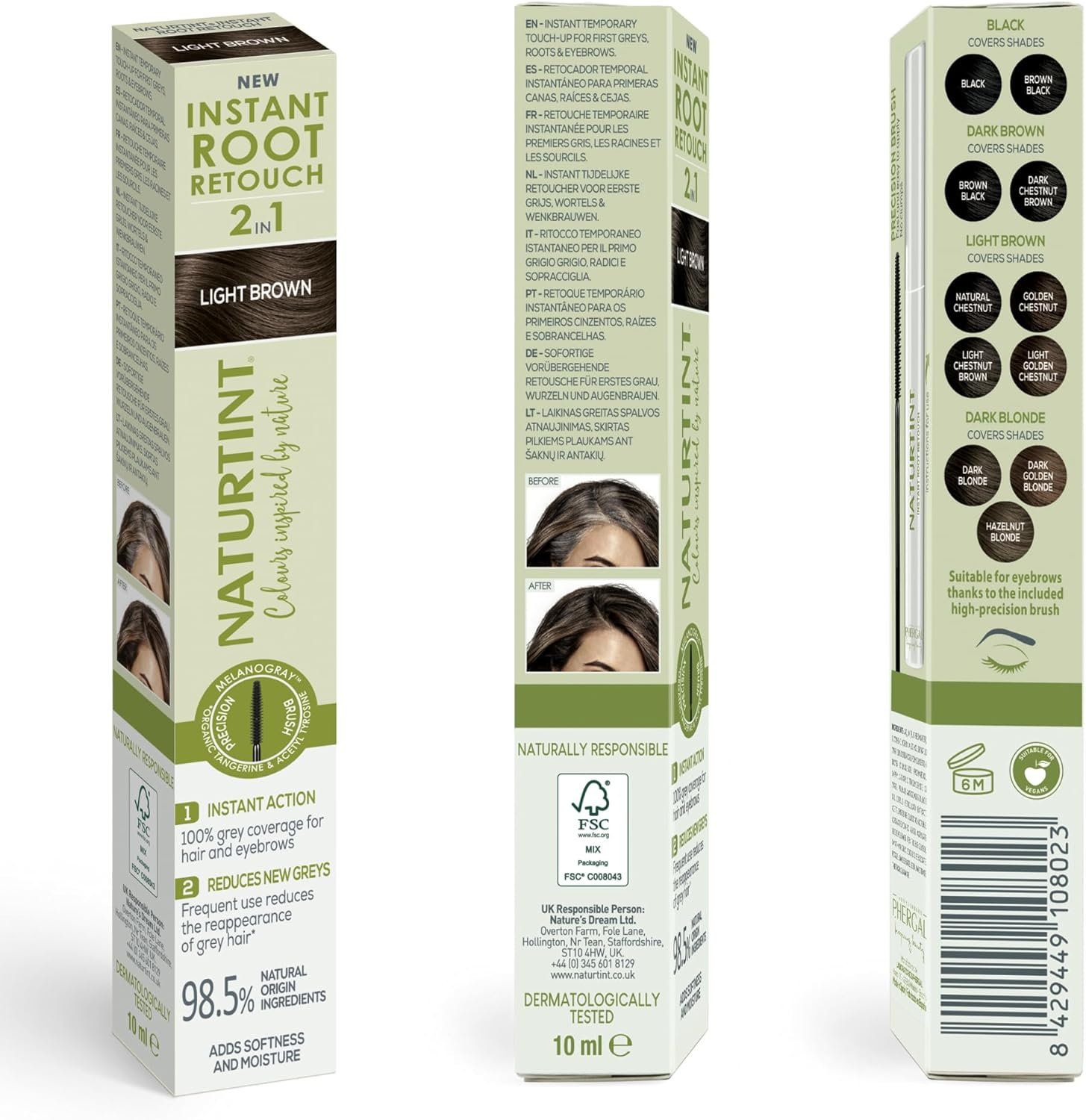 Naturtint Instant Root Retouch | Temporary Grey Hair Touch-Up for Roots and Eyebrows | Practical and Comfortable Thanks to the Brush | 98.5% Natural Ingredients | Light Brown | 10 Ml image number 6