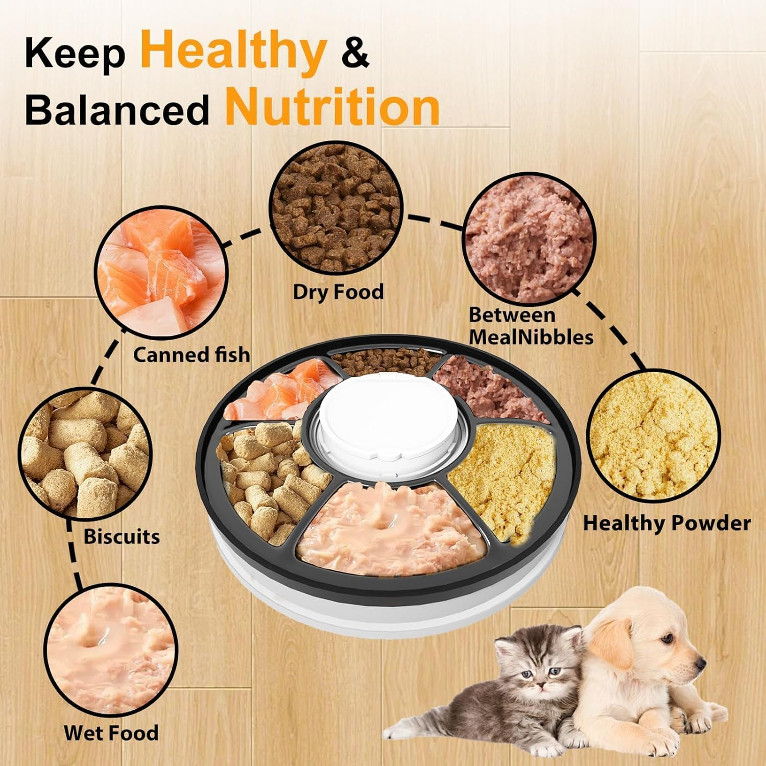 Gyugmhao 6 Meal Automatic Cat Feeder with LED Digital Timer,Wet and Dry Timed Food Dispenser for Pet Cat and Small Dog, 768 Ml Capacity with 128Ml Compartments for Portion Control image number 1