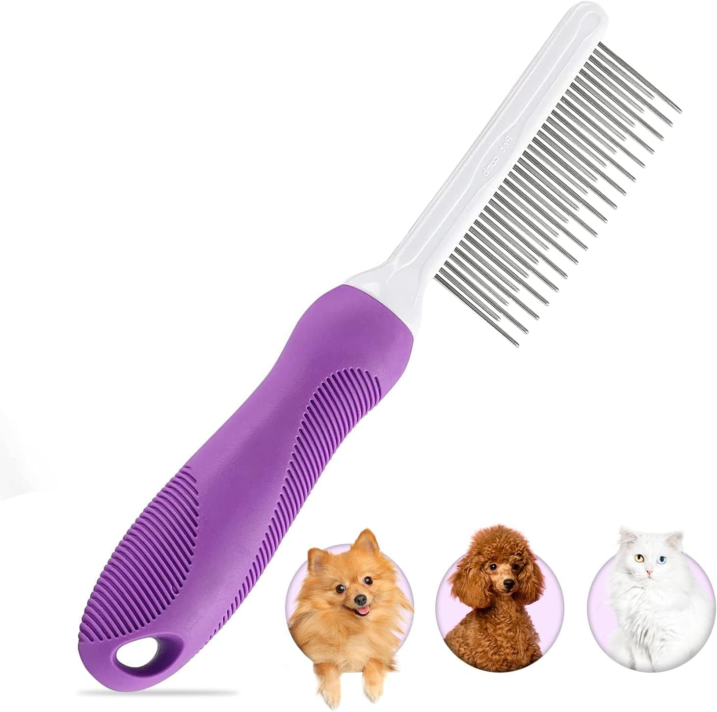 Pet Comb with Long & Short Stainless Steel Teeth - Dog Comb for Removing Matted Fur, Knots & Tangles &ndash; Detangler Tool Accessories for Safe & Gentle DIY Dog & Cat Grooming