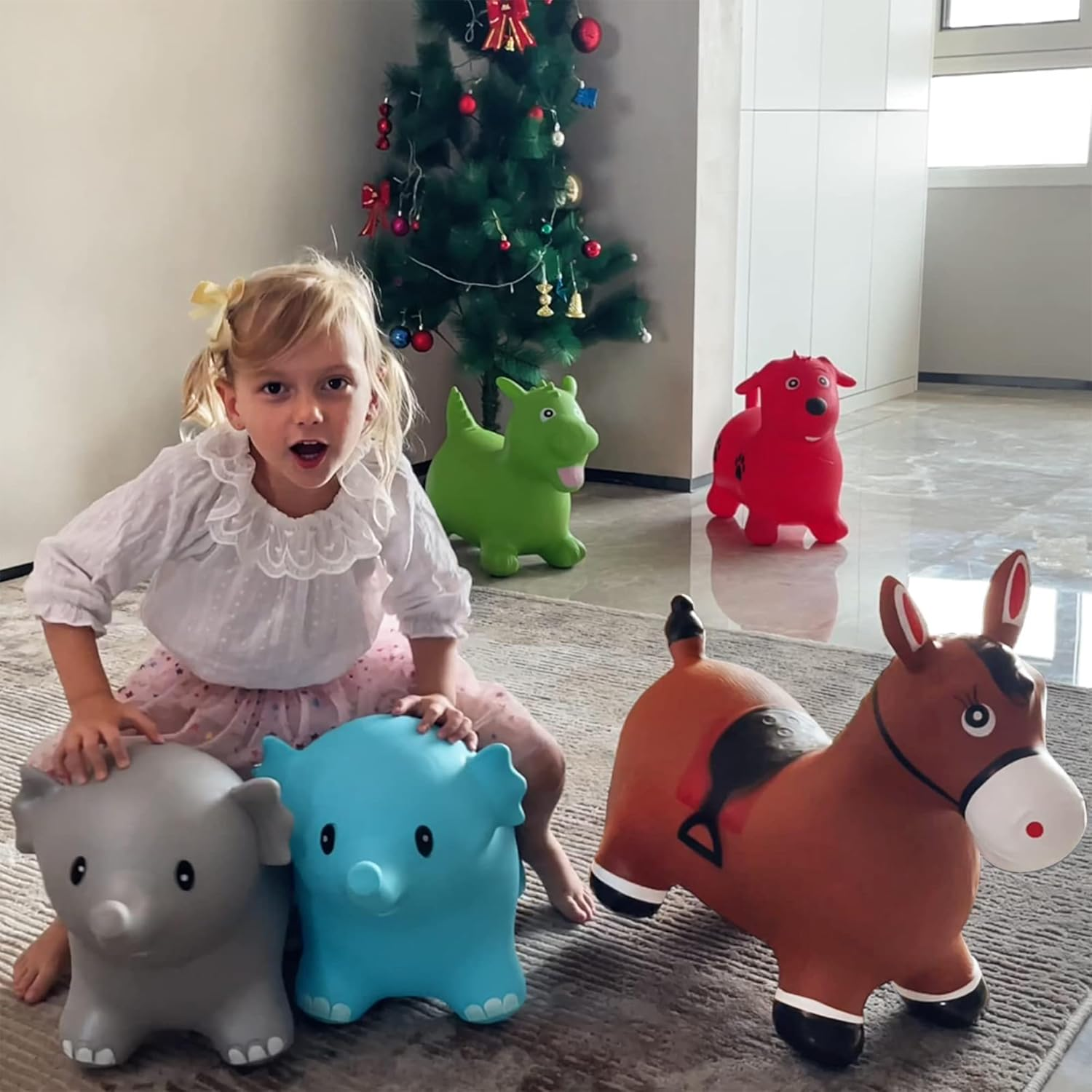 Bouncy Horse for Toddlers 1-3, Inflatable Riding Toy for Kids, Toddler Bounce Animal (Horse 2) - Giraffe image number 5