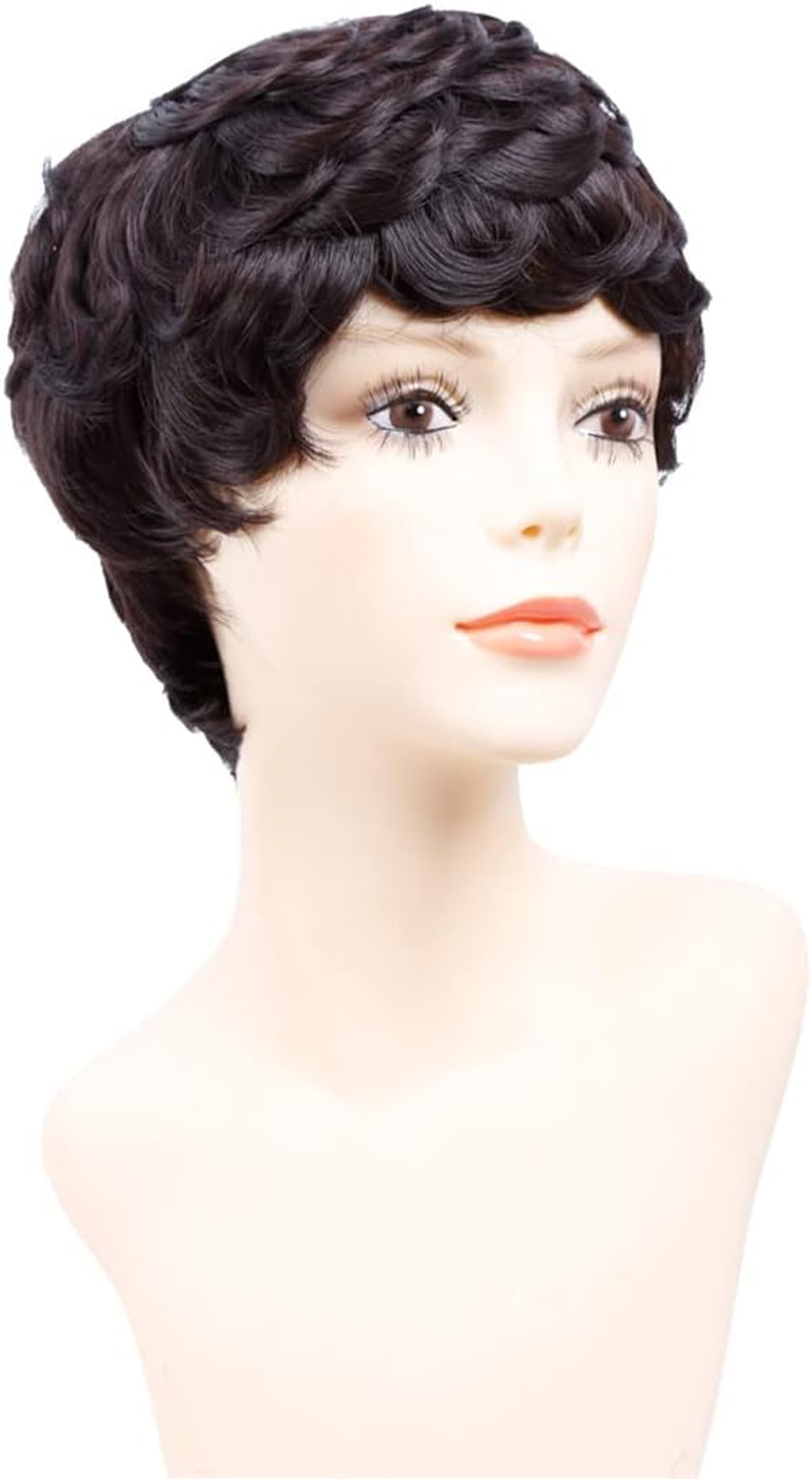 Synthetic Short Wigs for Women Black Short Wig Cosplay Short Curly Hair Drawstring with Combs inside #30 8Inches