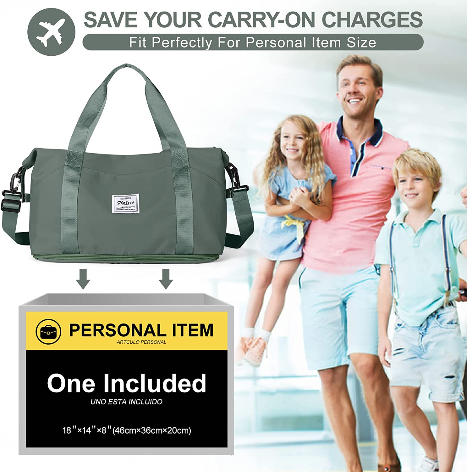 Pakembl Travel Duffle Bag,Shoulder Overnight Weekender Bag for Women,Sport Tole Gym Bag Women,Expandable Duffle Bags Hospital Bag Green image number 5