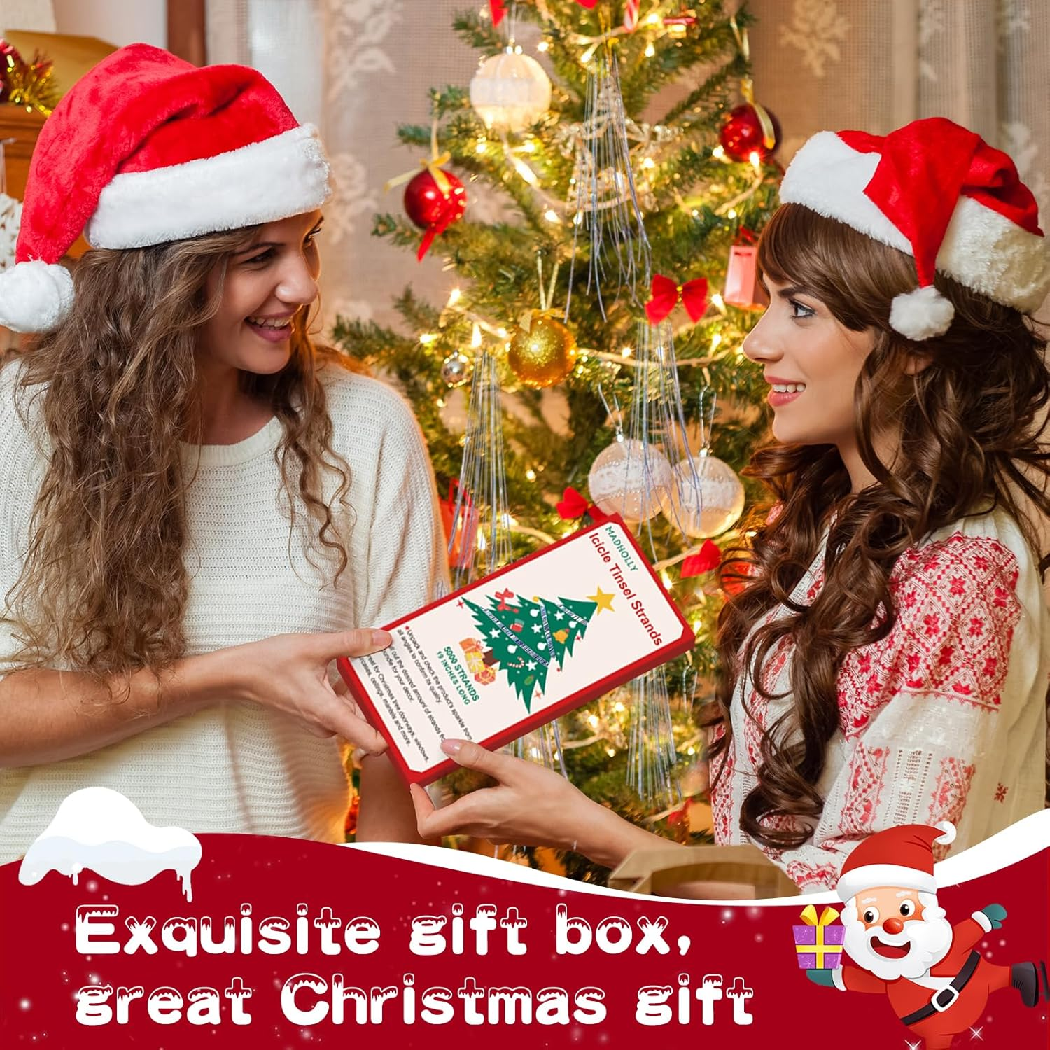 Icicles Tinsel - 5000 Strands 19" Icicle Tinsel Strands for Christmas Tree- Shiny Foil Fringes Tinsel Christmas Tree Decorations for Xmas Tree Holiday Decor Birthday Wedding Party Supplies, Iridescent - Silver image number 2