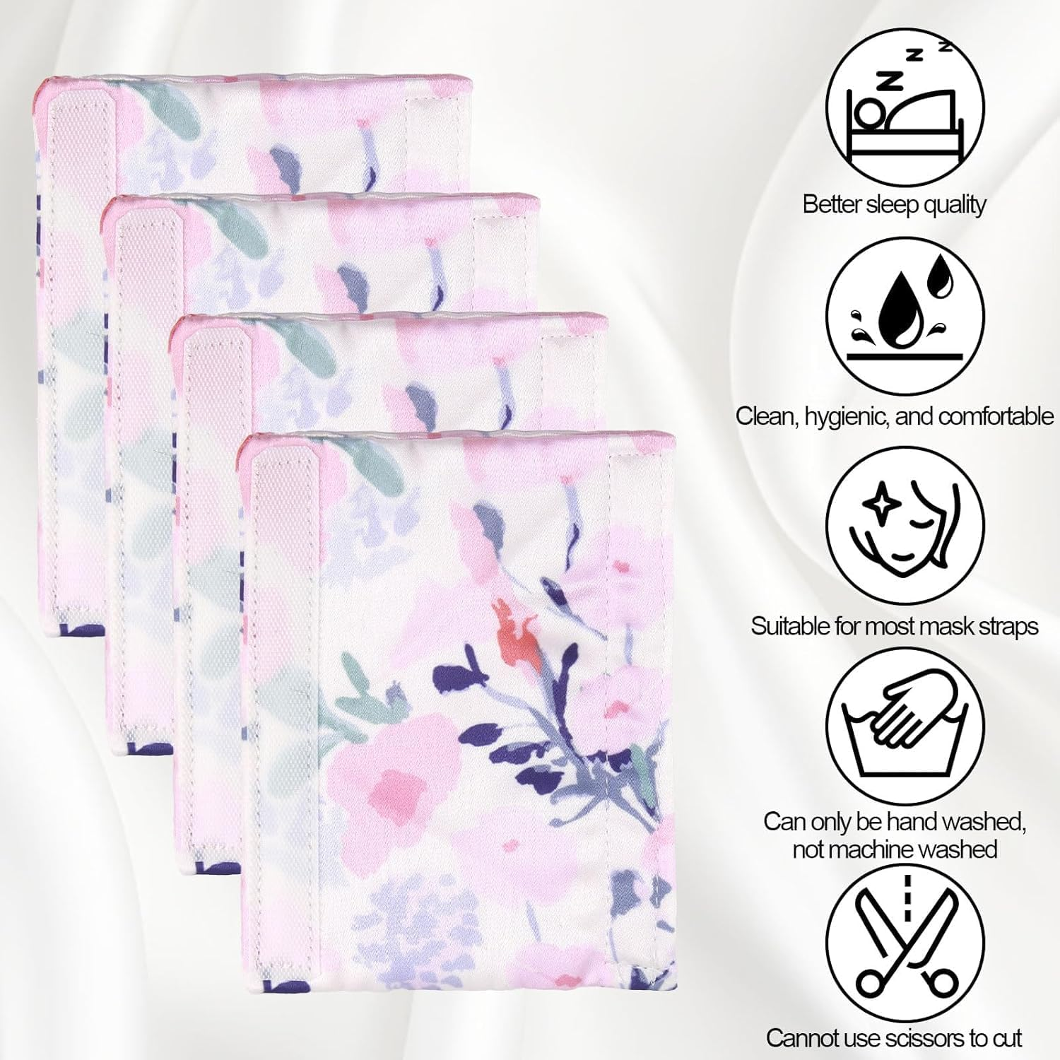 4 Pack Satin Mask Strap Covers, Universal and Reusable Comfort Pads, Face Cushion Cover for Strap Headgear, Headgear Pads for Reducing Red Marks (Floral) image number 6