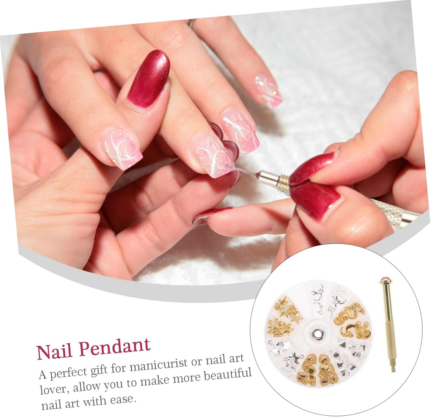 Beaupretty Nail Piercing Tool Set Charming Nail Charms Star Moon Pendant Includes One Random Color Manicure Diy