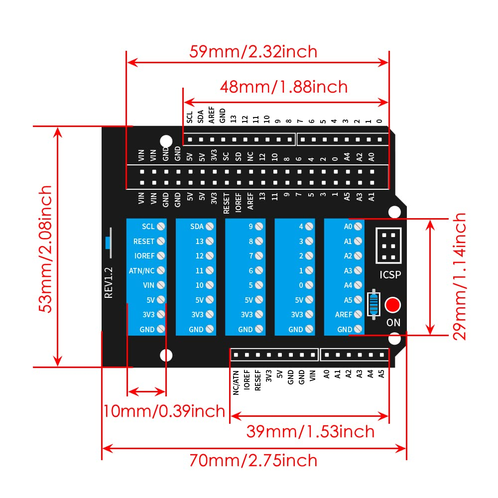 Geeekpi Screw Terminal Hat for Arduino UNO, GPIO Screw Terminal Block Breakout Module with Horn Socket Connector, GPIO Expansion Board Breakout for Arduino UNO image number 2
