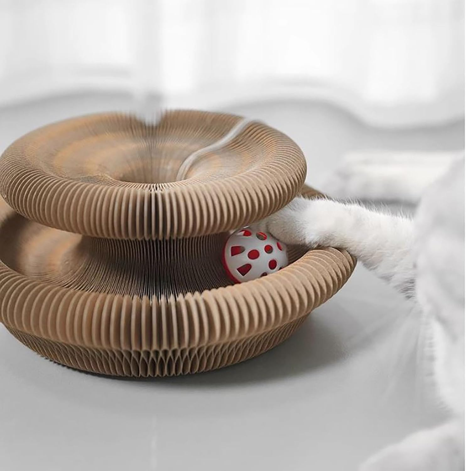 YAKESD Magic Organ Cat Scratcher Board - Interactive Foldable Cat Scratching Pad with Bonus Kring Ball Toy - Durable & Recyclable Cat Toy image number 3