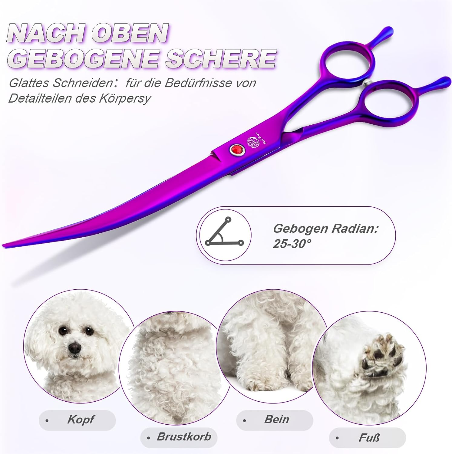 Purple Dragon 8 Inch Dog Scissors Set Professional 3-In-1 Fur Scissors Set for Dogs - Purple Dog Scissors Set Straight, Serrated and Curved Scissors Are Included for Dogs for Cats and Other Animals image number 5