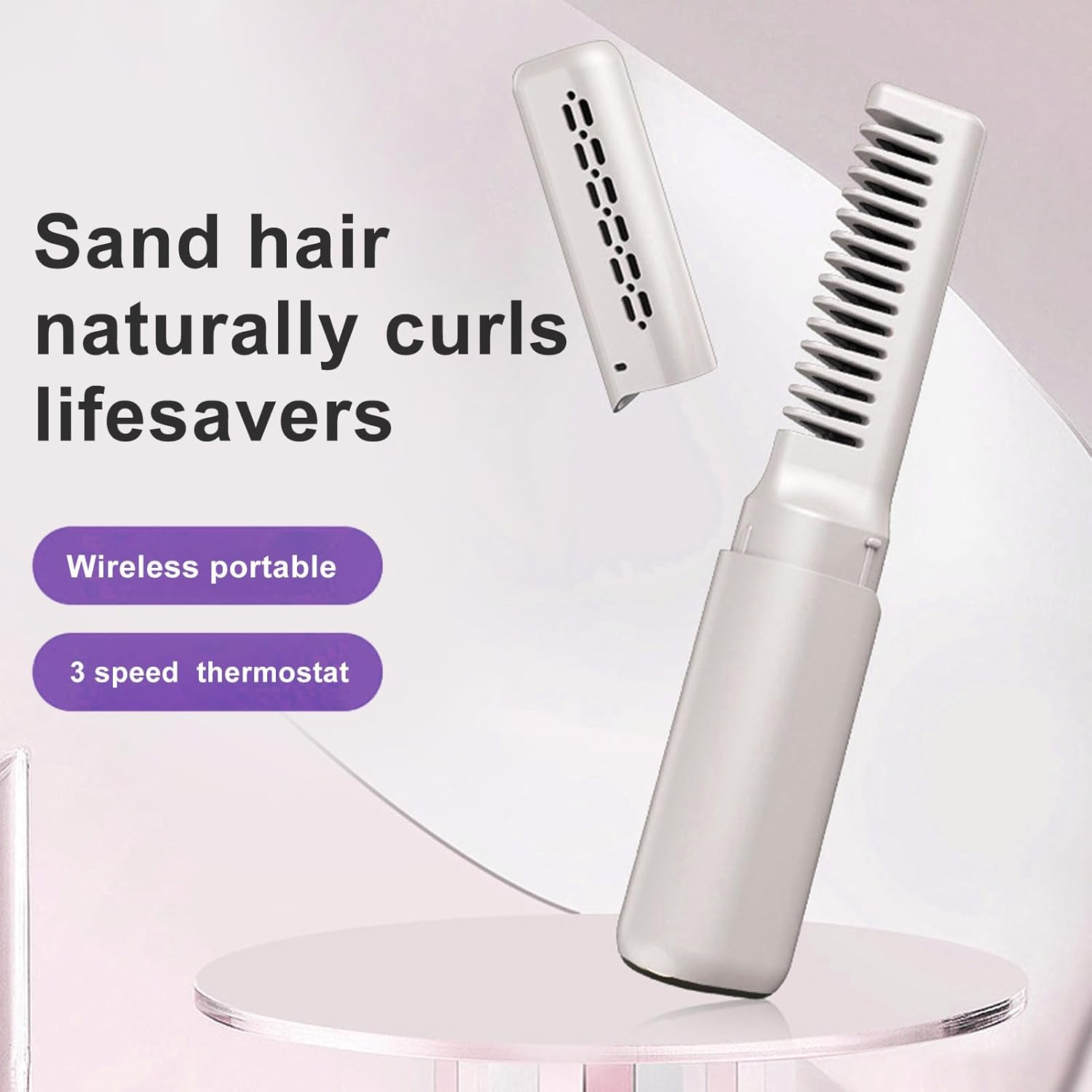 Rechargeable Mini Hair Straightener, Portable Straightening Brush, anti Scald Type C Cordless Hair Straightener with 3 Adjustable Temperature for All Hair Types (Khaki)